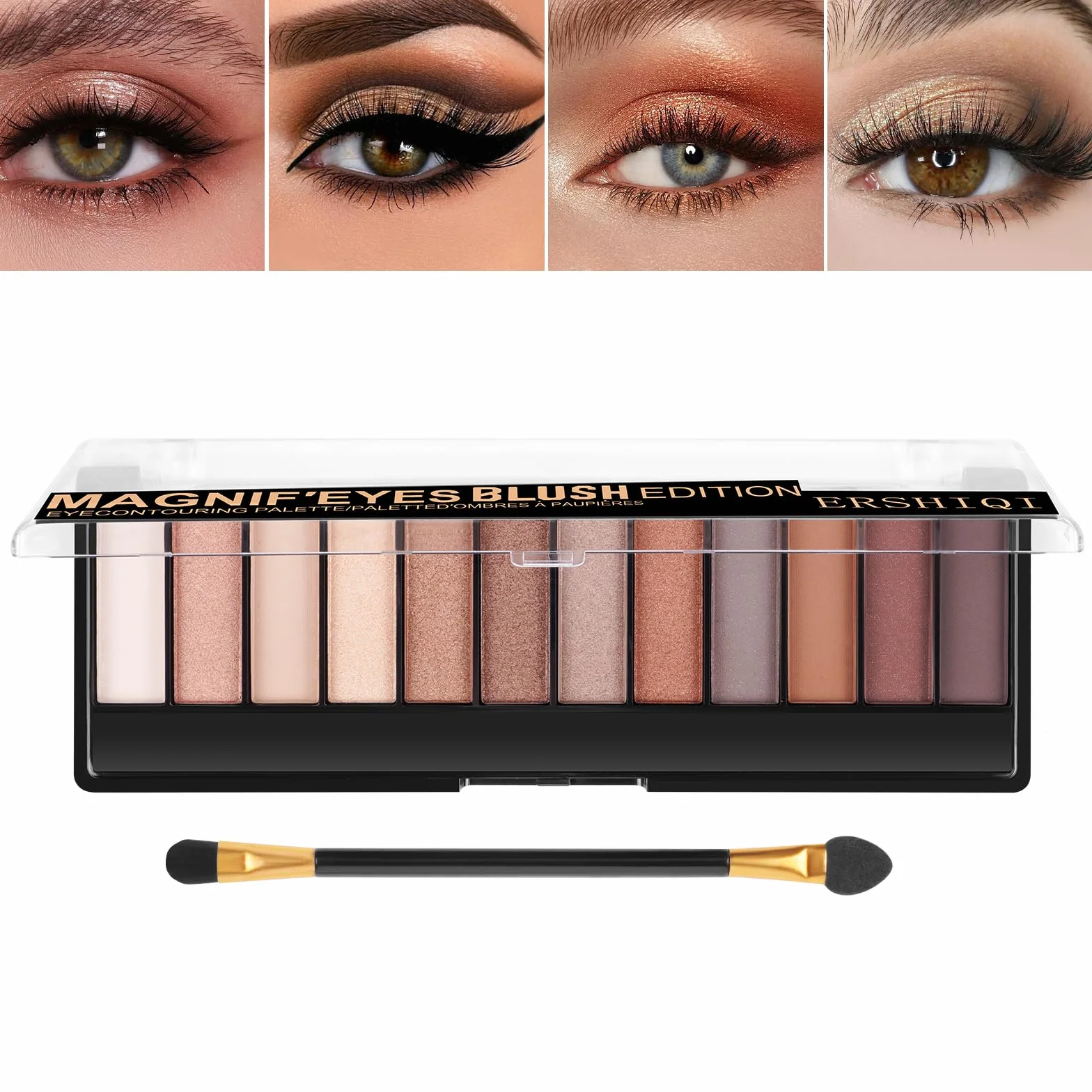 T Paleta cieni do powiek, zestaw cieni do powiek, 12 odcieni, zestaw do makijażu oczu dla naturalnego wyglądu i długotrwałych odcieni, matowe i błyszczące wykończenie, przenośne palety cieni do