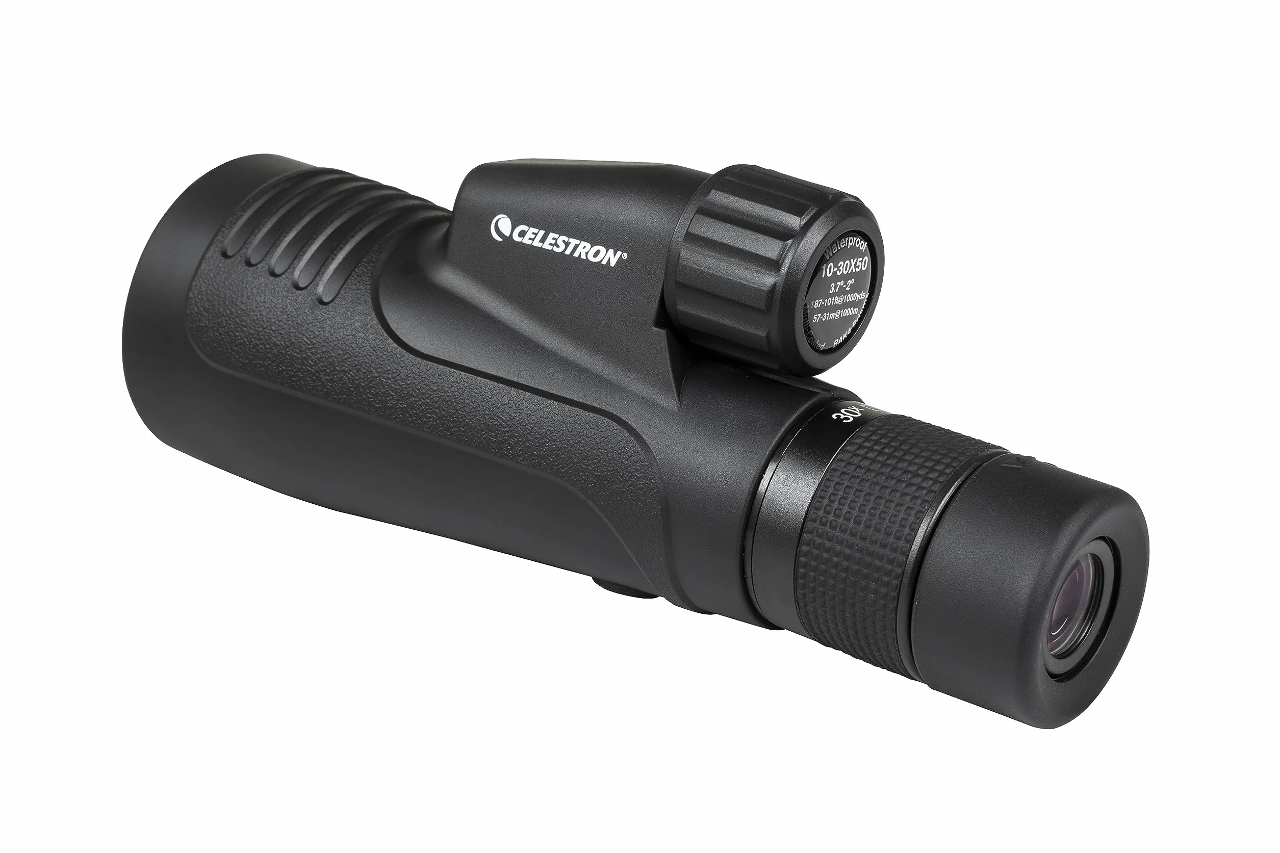 Celestron 72373 Outland X 10-30x50mm - Wodoodporny monokular Celestron 72373 Outland X 10–30x50 mm, statyw, oslony okularów, mocna obudowa, szklo pryzmat. BaK-4, wielopowlok. ukl. optyczny, czarny