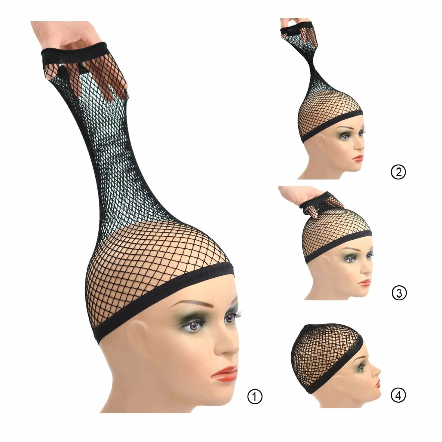 2 Sztuk Siatkowa Czapka Peruka Wig Cap Peruka z Siatki Włosów Siatka na Perukę Czepek na Peruki (Czarna L)