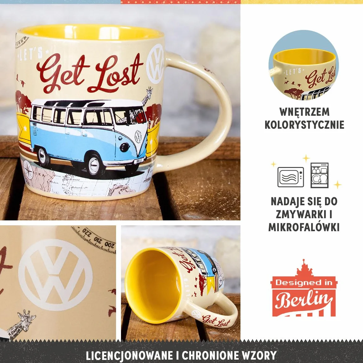 Nostalgic-Art Retro kubek, 330 ml, VW Bulli – Let's Get Lost – Pomysł na prezent dla miłośnika Volkswagena Busa, Official License Product (OLP), kubek ceramiczny na kawę, Styl vintage