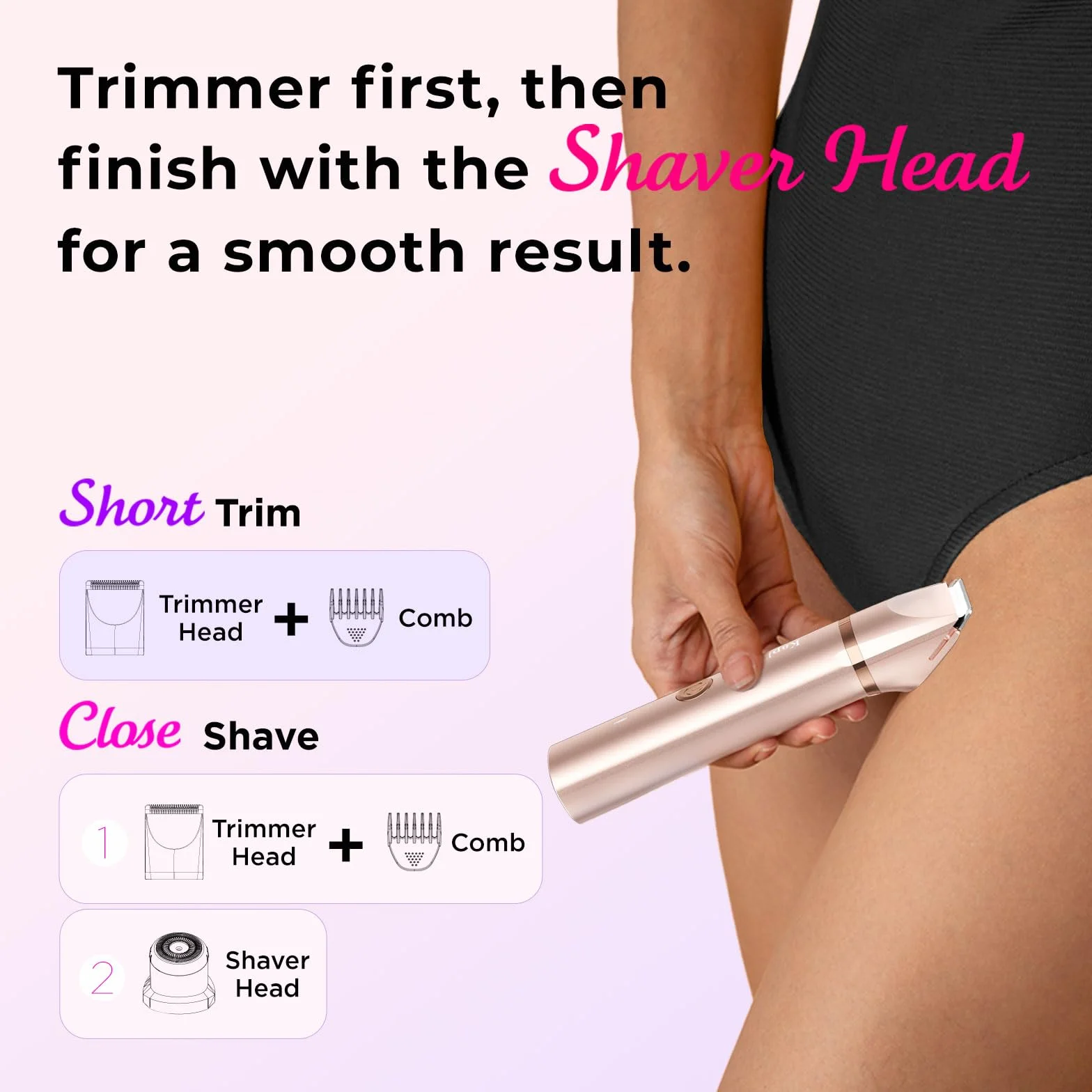 Trymer bikini dla kobiet do włosów łonowych: 2 w 1 golarki eletctric dla kobiet - ładowalna golarka eletctric dla kobiet - wodoodporny trymer bikini IPX7 do nóg pod pachami ramię ciało twarz