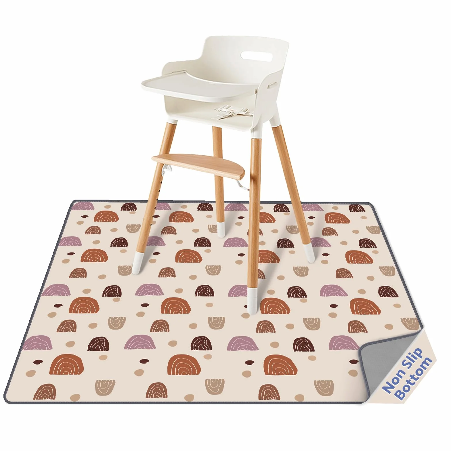 Mata pod wysokie krzesło dla niemowląt, 130 x 130 cm, boho, wodoodporna i nadająca się do prania, antypoślizgowa mata podłogowa do sztuki, rękodzieła, zabawy - tęczowa