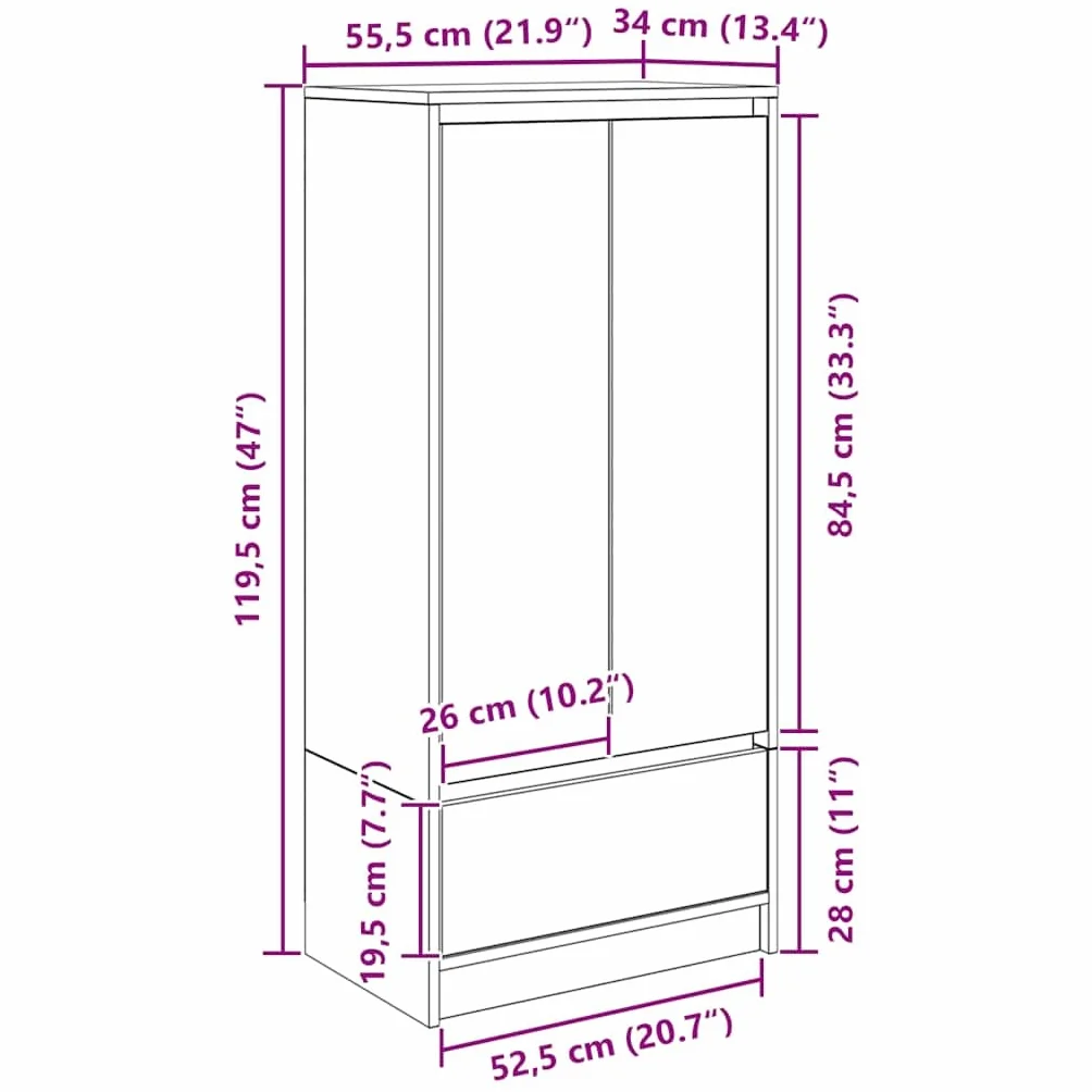 vidaXL Szafka z szufladą Dąb Sonoma 55,5x34x119,5 cm Drewno klejone