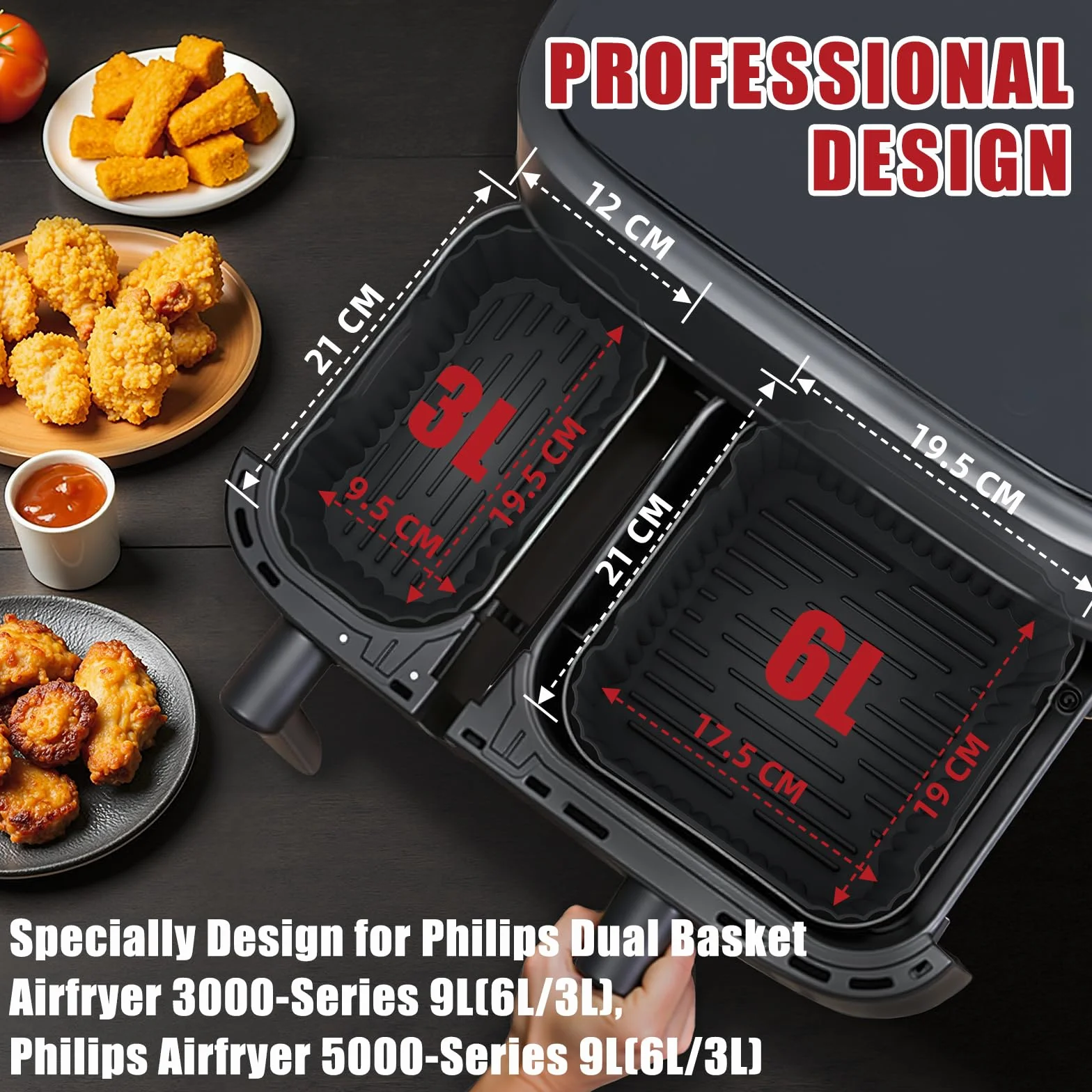 Silikonowa akcesoria frytkownicy do Philips - 2 szt. wkłady do Airfryer Dual Basket 3000 (NA350/00) i Steam Airfryer 5000 (NA550/00) | Kompatybilne wkłady silikonowe 9L