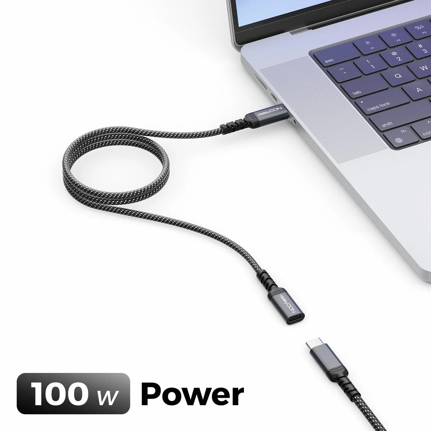 deleyCON 2m 100 W Przedłużacz USB-C - PD 3.0 Kabel ładowania i Danych do iPhone 17 16 Pro Max Air, Galaxy A16 A56 S25 S24, iPad, MacBook, Tablet, Notebook