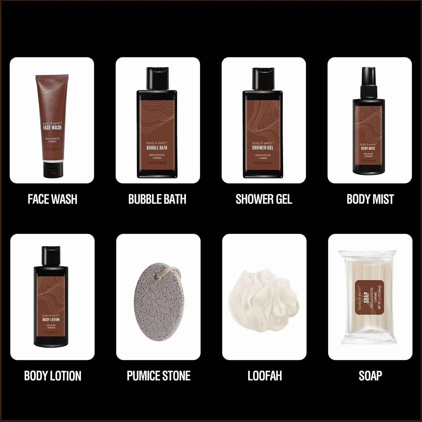 Zestaw upominkowy do kąpieli dla mężczyzn BODY & EARTH - 8 sztuk Sandelwood cytrusowy,żel pod prysznic,Kąpiel bąbelkowa,Szampon,Mycie twarzy,Peeling ciała,Prezenty dla mężczyzn,Prezenty na Dzień Ojca