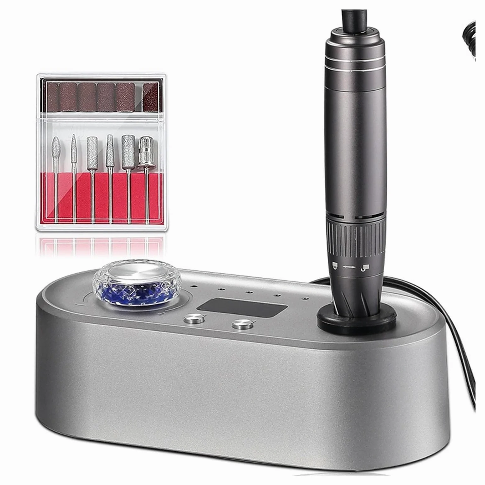 Elektryczna frezarka do paznokci, 40000RPM wiertarka do paznokci, elektryczny pilnik do paznokci z wyświetlaczem prędkości LCD, Manicure i Pedicure Efile wiertarka do paznokci akrylowych(Grijs)