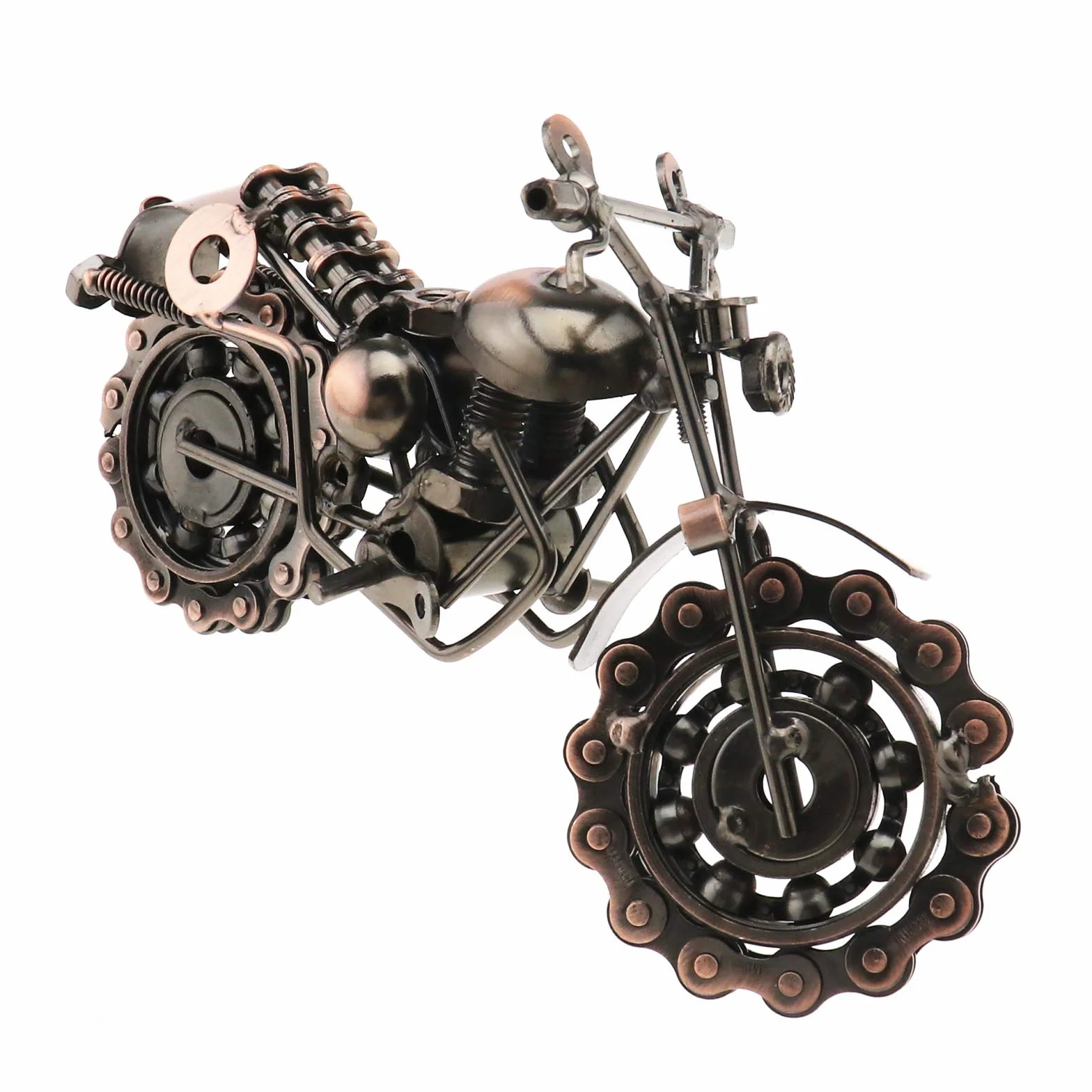 Retro Vintage metal motocykl brąz ręcznie metalowy model koła łańcuchowego ornament sztuka rzeźba kolekcjonerska prezent
