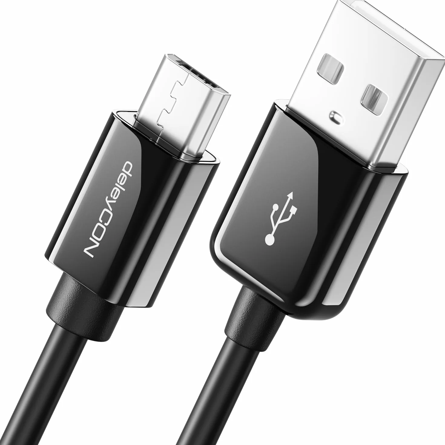 deleyCON 2m Kabel Ładujący Micro USB Kabel do Transmisji Danych Kompatybilny z Android Telefony Komórkowe Smartfony Tablety Odtwarzacze MP3 Aparaty Fotograficzne i Wiele Więcej. - Czarny