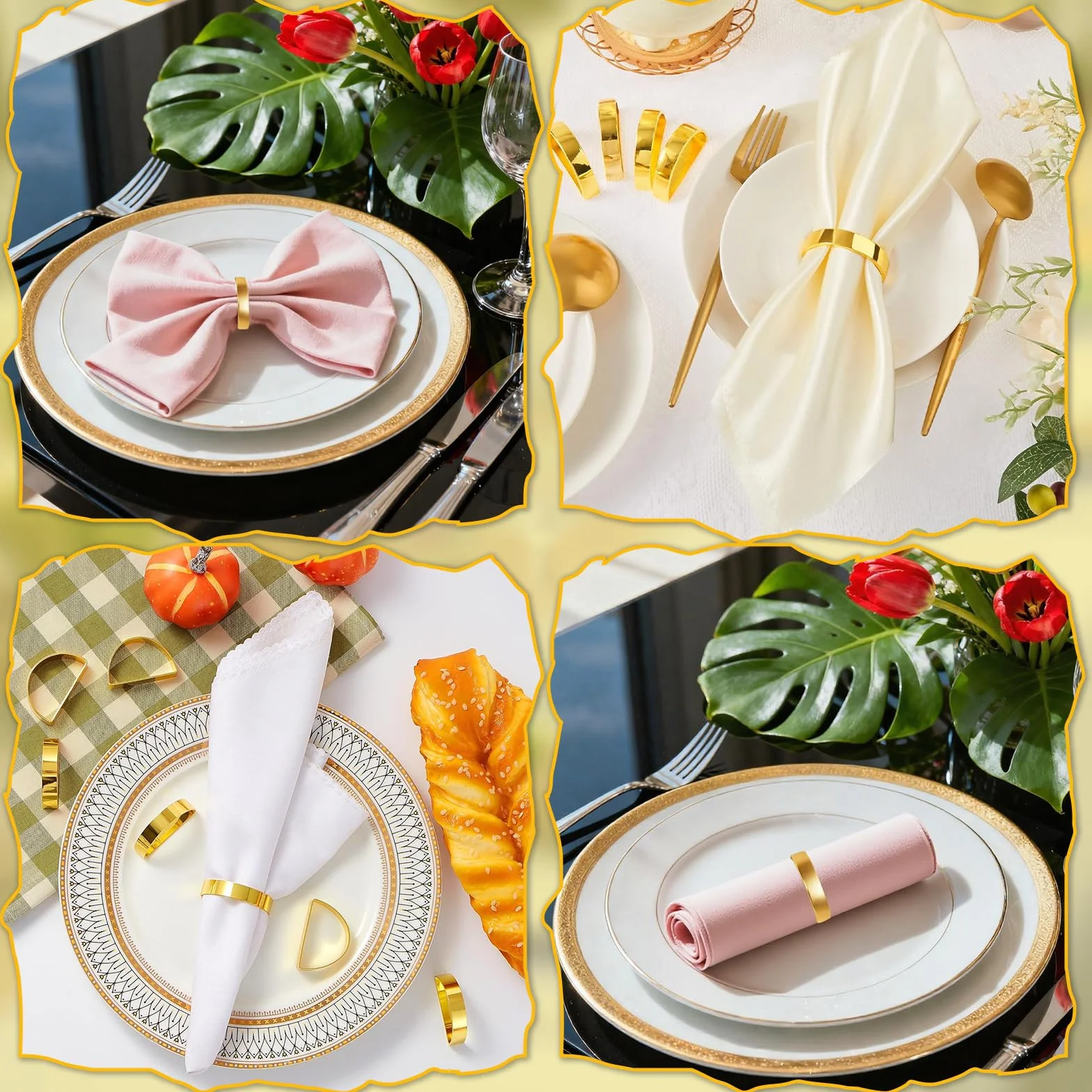 Pierścienie na serwetki złote 12 szt. Eleganckie klamry do serwetek, Pierścienie na serwetki Boże Narodzenie Napkin Rings z metalu do dekoracji stołu Walentynki Wielkanoc Wesele Boże Narodzenie