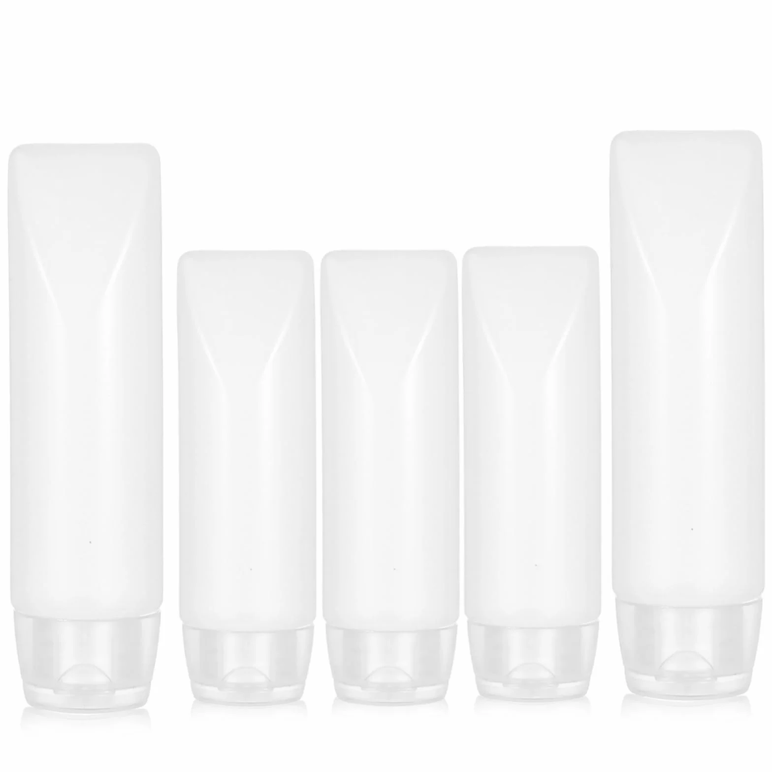 Piriuuo Zestaw 5 pustych tubek do wielokrotnego napełniania, 20 ml, 30 ml, przezroczyste tubki na pastę do zębów, małe podróżne, pojemniki na kosmetyki, przenośne, szczelne tubki na żel pod prysznic