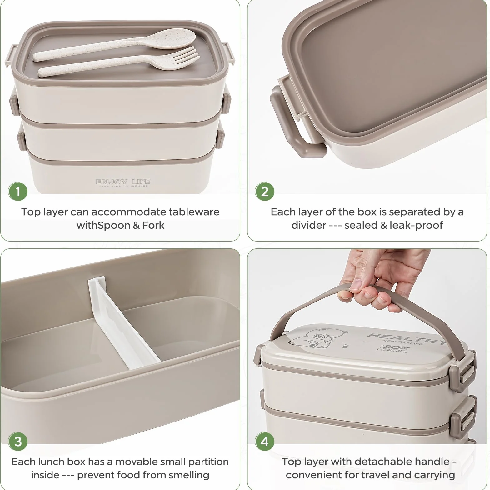 Pudełko Bento 2700 ml 4w1 z widelcem i łyżką, pojemnik do przygotowywania posiłków