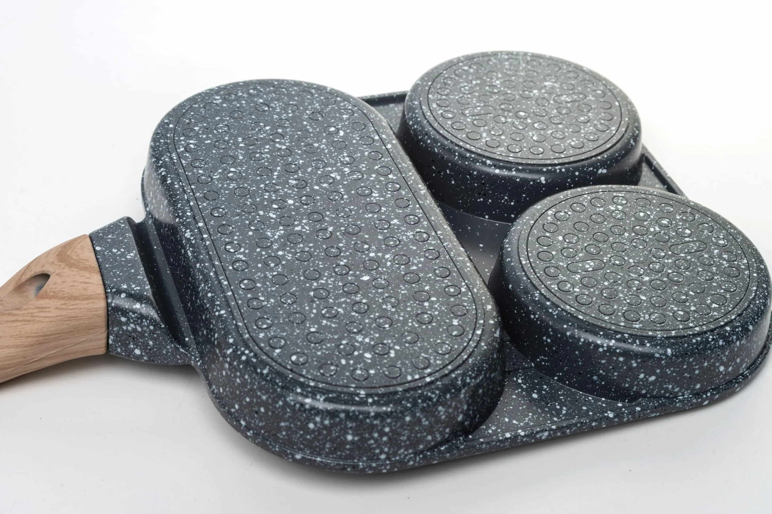IPEA Nieprzywierająca patelnia do naleśników do indukcji i gazu – 21 cm, aluminiowa patelnia antyadhezyjna, do omletów, naleśników, jaj, hamburgerów, patelni z 4 formami - Super wygodny uchwyt