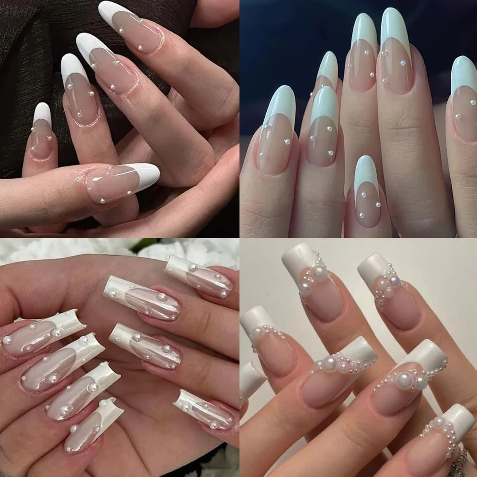 Nail Art koraliki do paznokci, mikro-kawior do paznokci, 2/3/4/5/6/8/10 mm, półokrągłe, białe, beżowe, mini paznokcie, perełki, dekoracja do paznokci