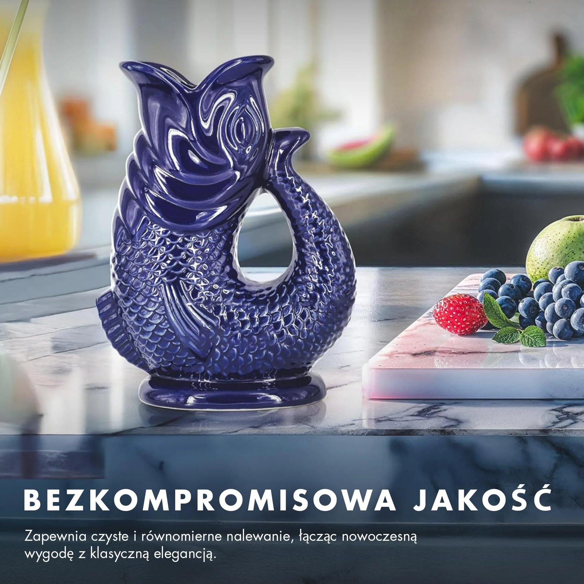 Gulgoczący dzbanek The Bubble Jug® Oceaniczna zieleń, 1,5 L – Duży, rybi ceramiczny dzbanek do serwowania koktajli, wody i ginu