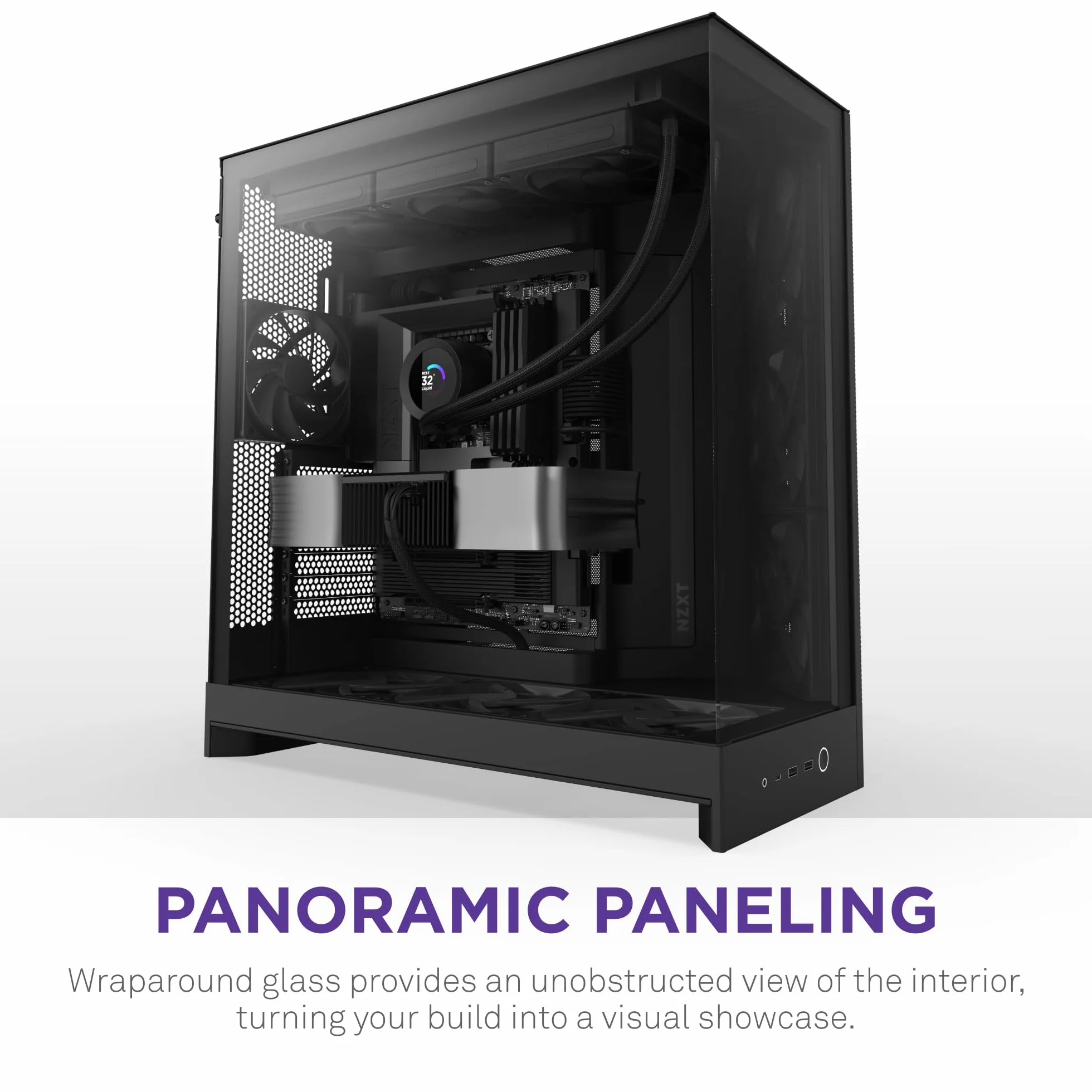 NZXT H9 Flow (2025) – Obudowa ATX mid-tower z podwójną komorą – 3 x 140 mm + 1 x 120 mm fan, chłodnica 420 mm, szkło hartowane, back-connect – Czarna