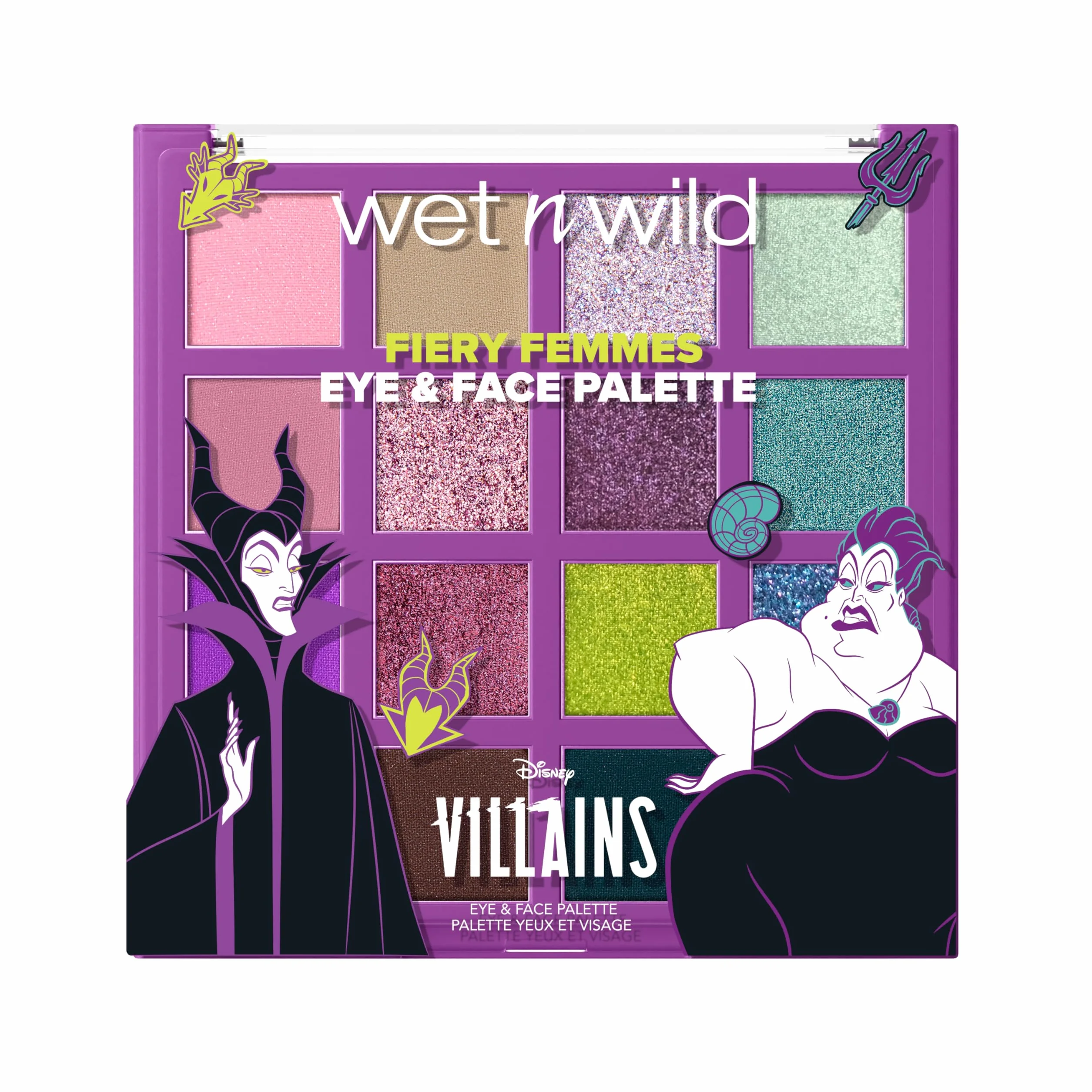 Wet n Wild x Disney Villains Fiery Femmes Eye & Face Palette – Paleta Cieni i Pigmentów 16 Kolorów, Matowe i Brokatowe