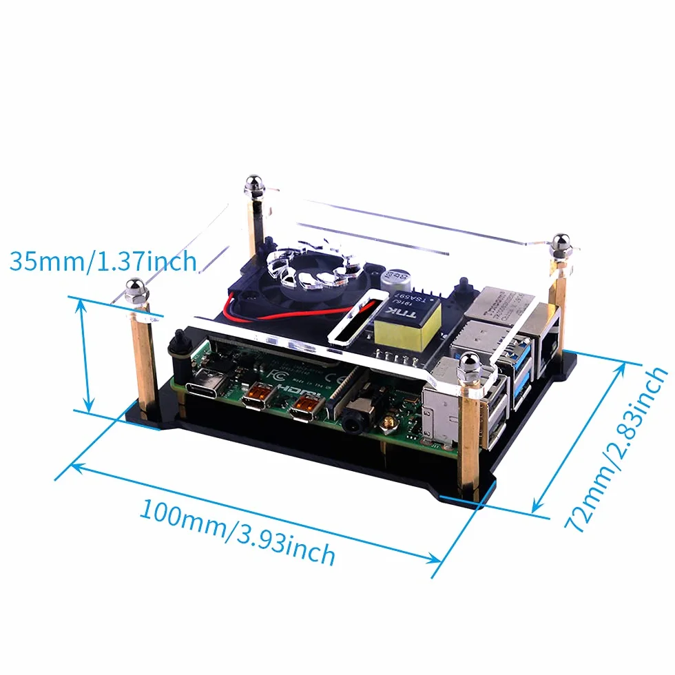 GeeekPi Akrylowa Obudowa do Raspberry Pi 4B/3B+/3B/2B/B z Etui na PoE (Raspberry Pi i PoE Nie Dołączone)