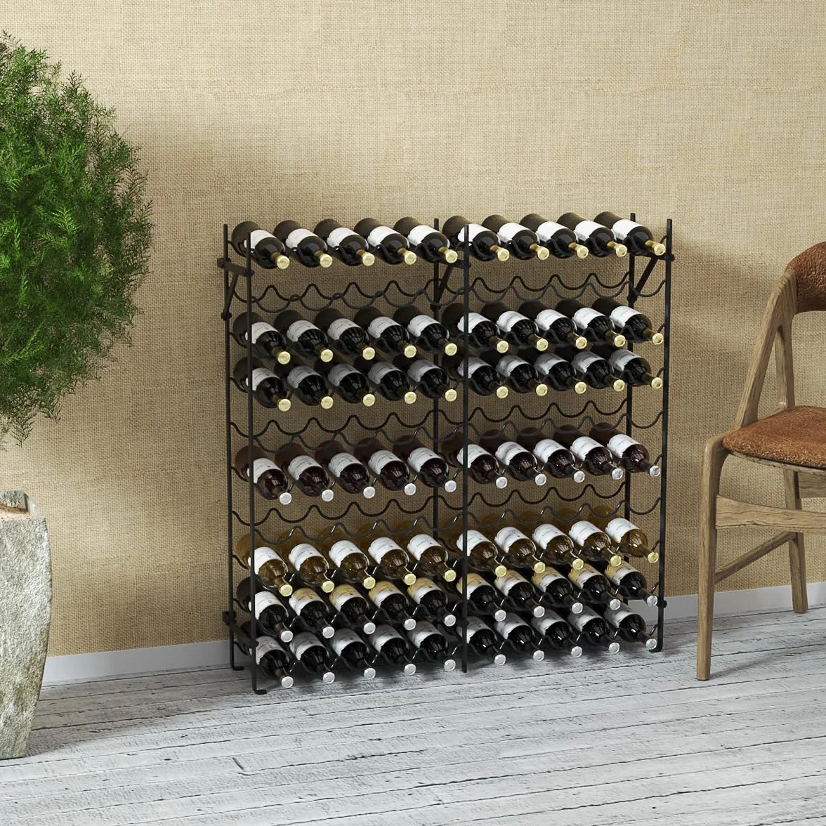COSTWAY Metalowy regał na wino 100 butelek 10 poziomów 150 kg 98x25x100 cm czarny