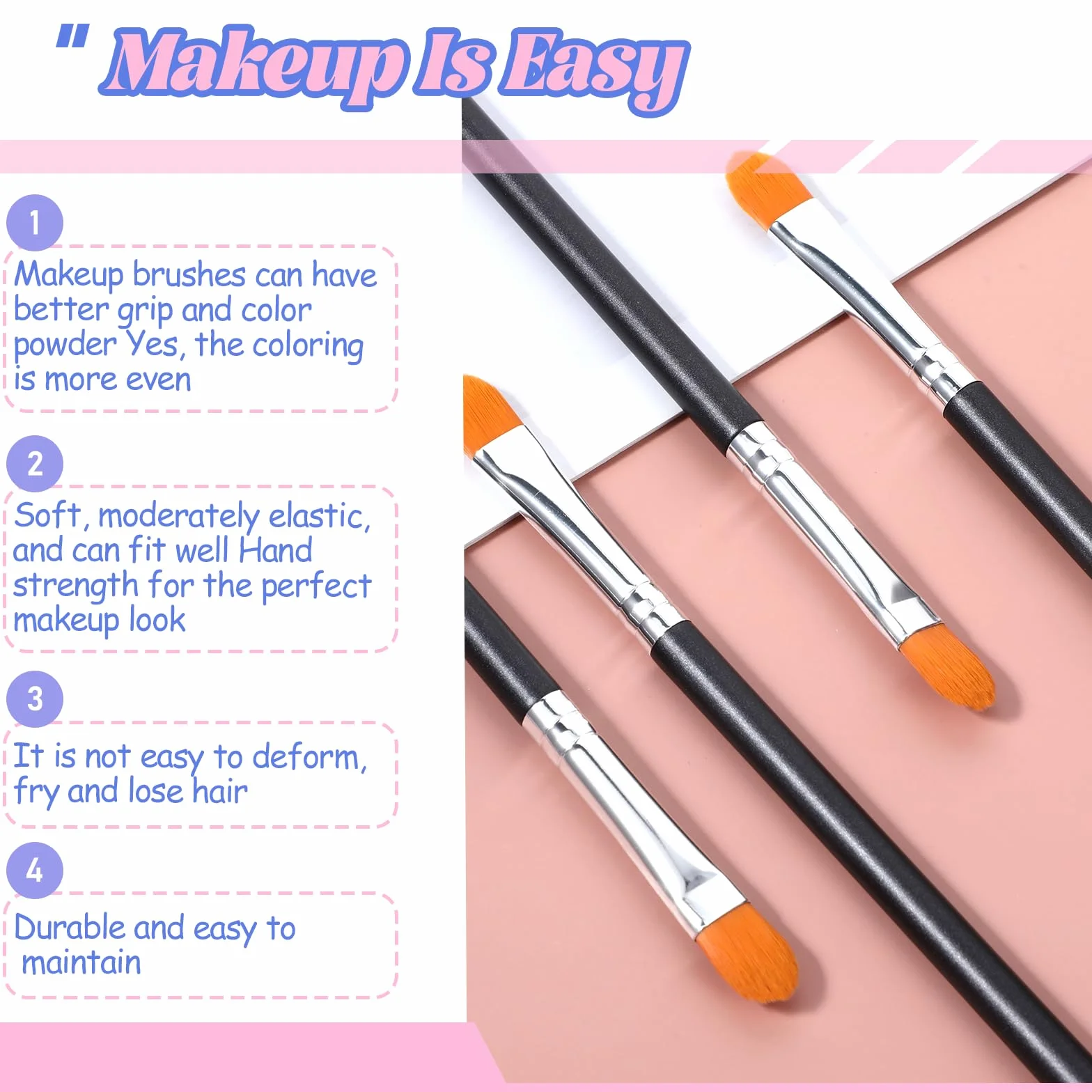 YUXIANLB Zestaw 4 pędzli do cieni do powiek, korektor, aplikatory, cienie do powiek, eyeliner, pędzle do makijażu z syntetycznym włosiem, zakreślacz, podkład, mieszanie konturów