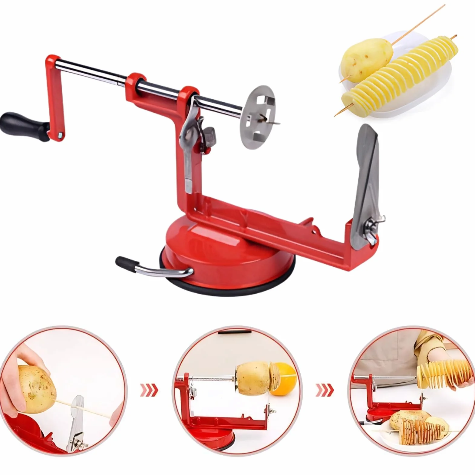 Greensen Kartoffelschneider Edelstahl Spiralschneider Tornado Schneider Kartoffel Twister mit Rutschfester Griff Apfelschneider Chipsmaschine für Obst, Kartoffeln, Tornado Chips, Gurken oder Karotten