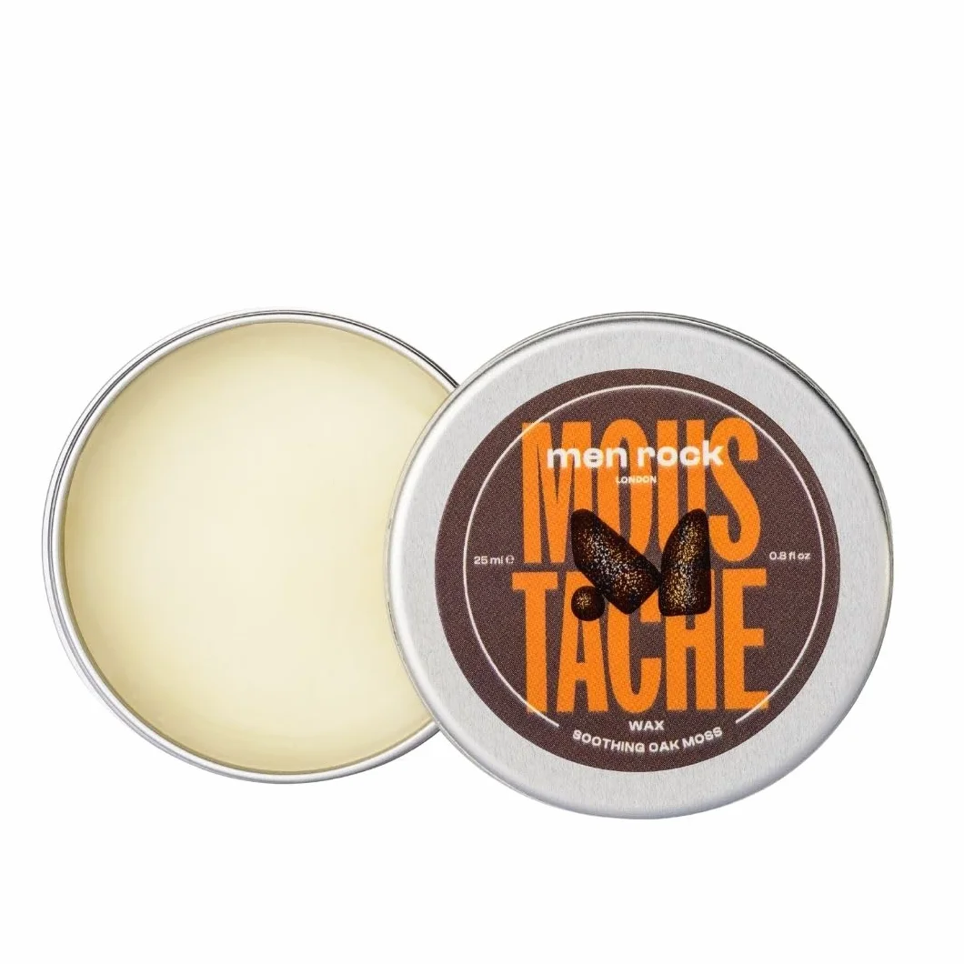 Men Rock Soothing Moustache Wax, Perfect to Shape, Style and Tame Unruly Hairs, Promotes Softer Hair Growth, Enriched with Argan Oil to Moisturise Skin, Fresh and Earthy Oak Moss Fragrance 25ml