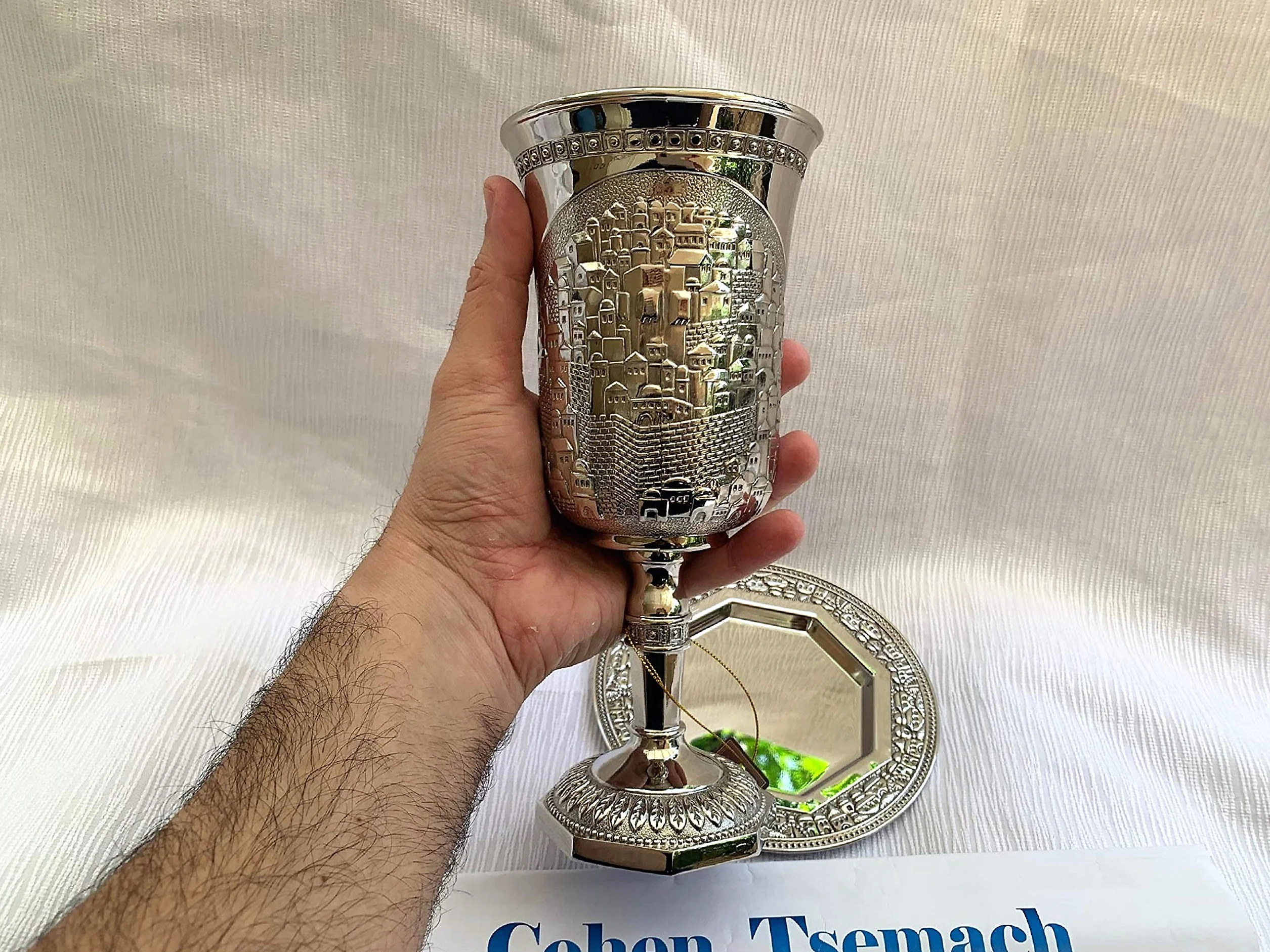 Kiddush kubek na szabat z talerzem posrebrzany długość/wysokość 25 cm XXL nowy