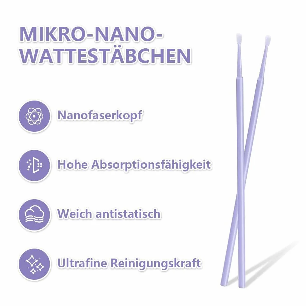 Dreamil Mikro-aplikator, 400 sztuk, jednorazowe mikropędzle, mikro pędzelki do rzęs, waciki do rzęs, pałeczki do czyszczenia makijażu, czystość (różowe/jasnofioletowe/niebieskie) (jasnofioletowe, 400