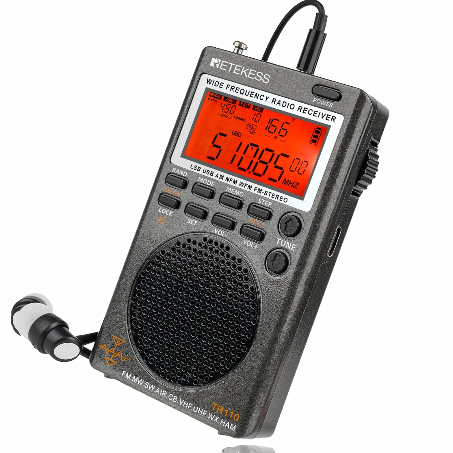 Retekess TR110 Przenośne Mini Radio, FM MW SW SSB Air Band World Odbiera Radio, FM Stereo, Wyłącznik Czasowy, Antena Zewnętrzna, do Użytku na Zewnątrz