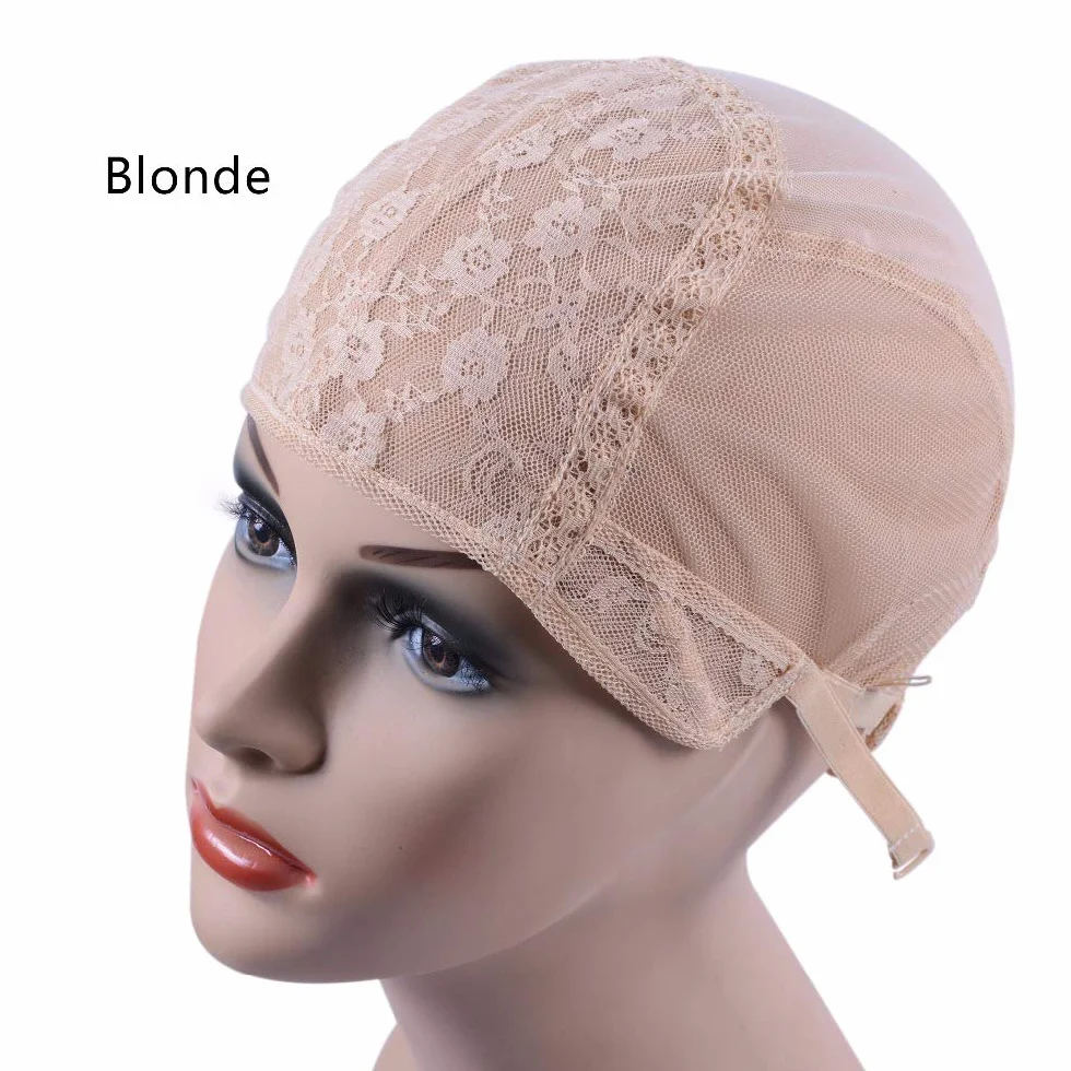 Podwójna koronkowa peruka czapka do robienia peruk z regulowanym paskiem z tyłu bezklejowe czepki peruki czepki na włosy (blond XL58 cm)