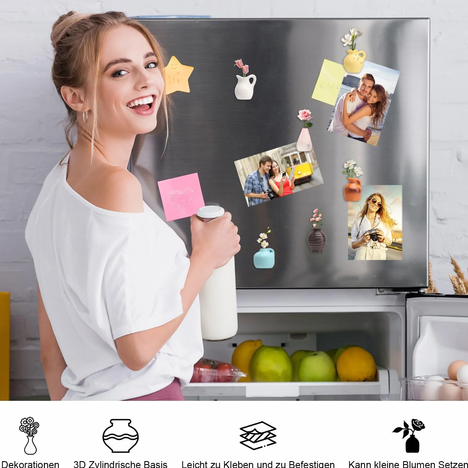 APOMOONS 8 sztuk mini wazonów magnetycznych 3D z żywicy, dekoracja na lodówkę, zestaw DIY