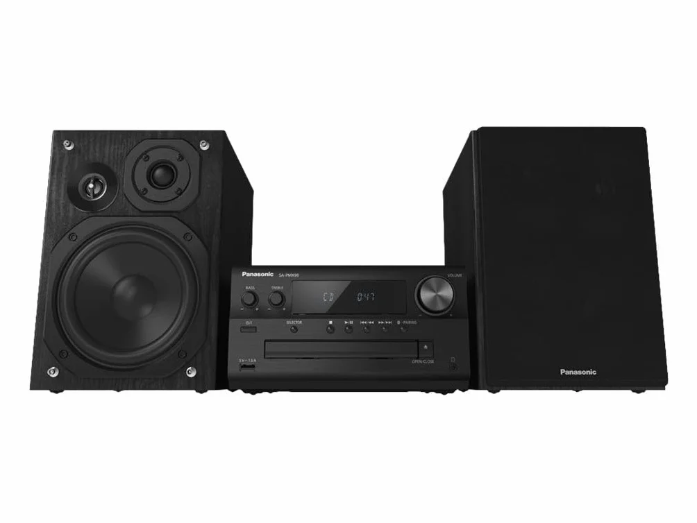 Panasonic SC-PMX90 system stereo CD (120W, 3-drożny system głośnikowy, szeroka kompatybilność, AUX-IN Auto Play, Remastering Bluetooth), czarny