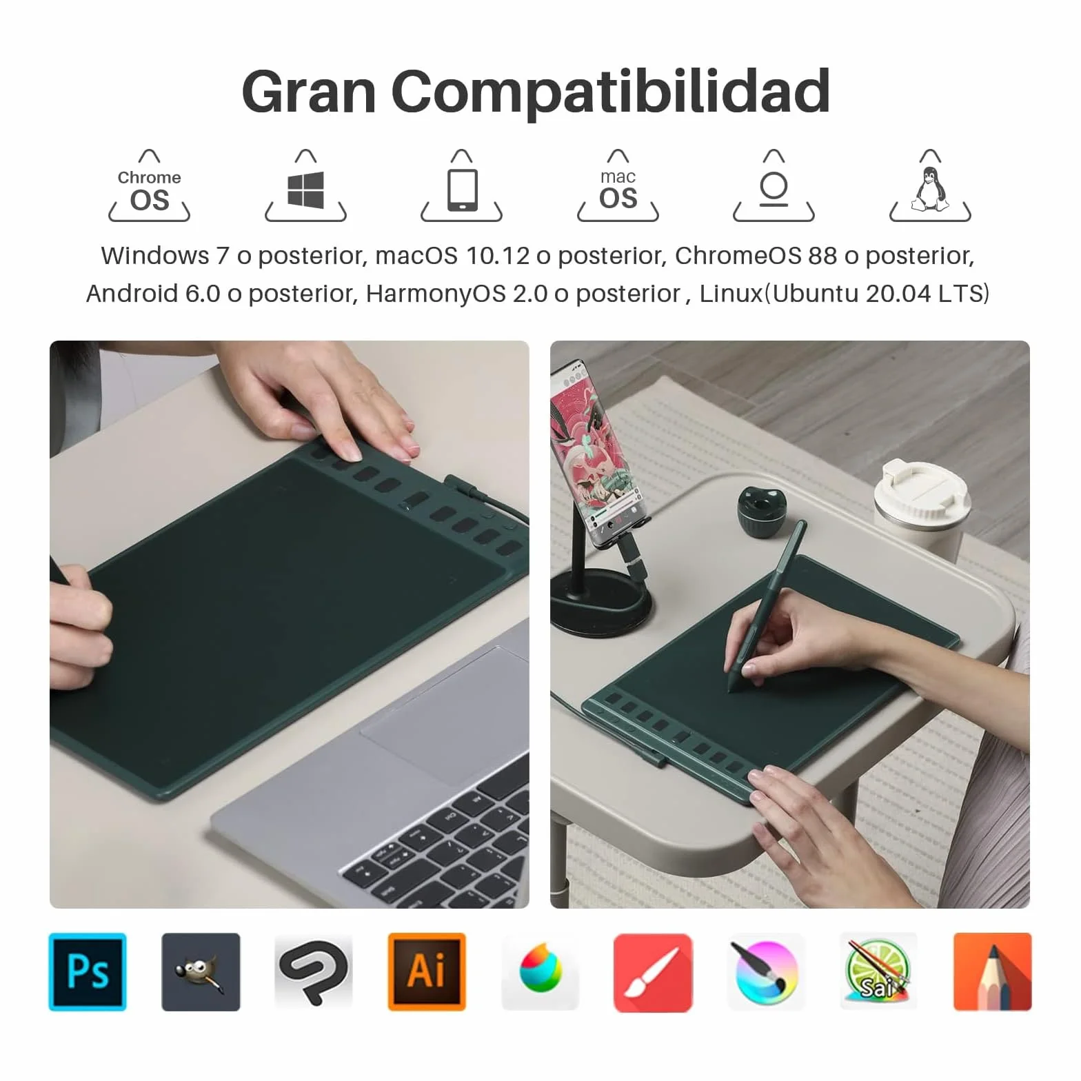 HUION Inspiroy Tablet graficzny 2 m, nowy cyfrowy długopis PW110, 8 konfigurowalnych klawiszy skrótów, łatwy w użyciu przewijacz, idealny do rysowania, nauki i pracy w domu, zielony