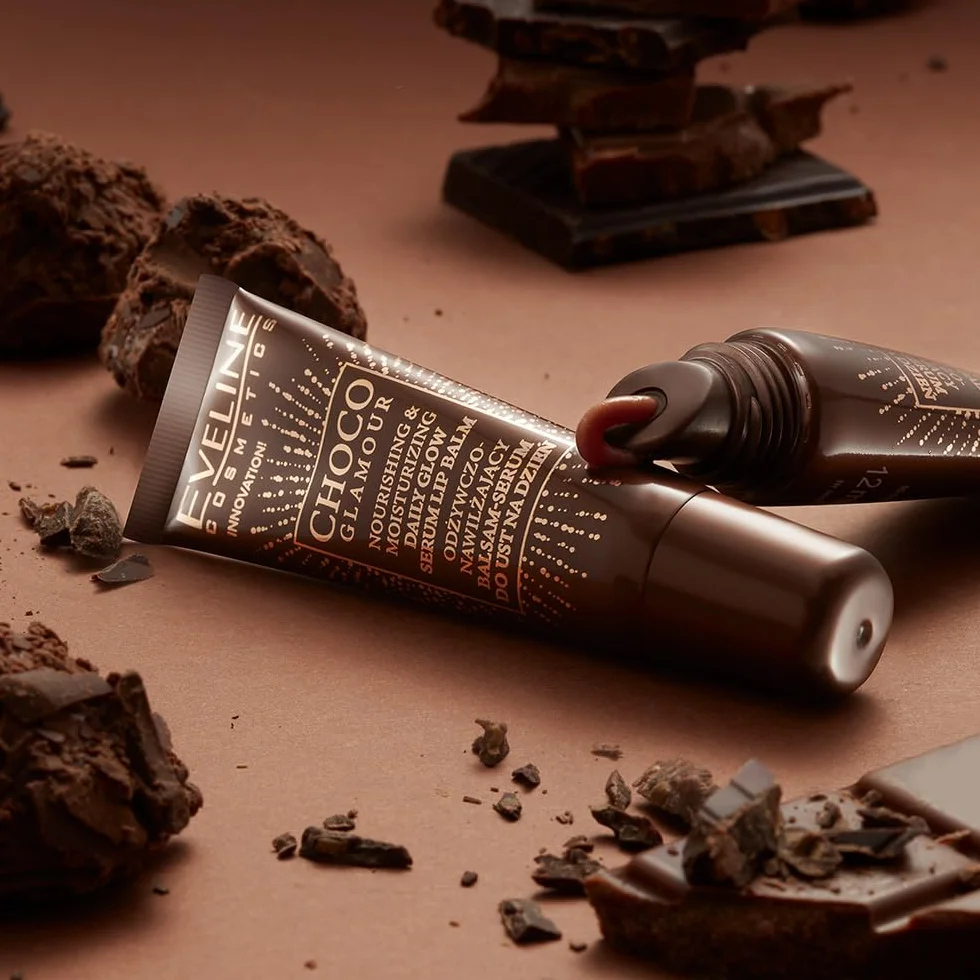 Eveline Cosmetics Choco Glamour głęboko nawilżające serum do ust z masłem shea i skwalanem, wegańskie nawilżenie i pielęgnacja