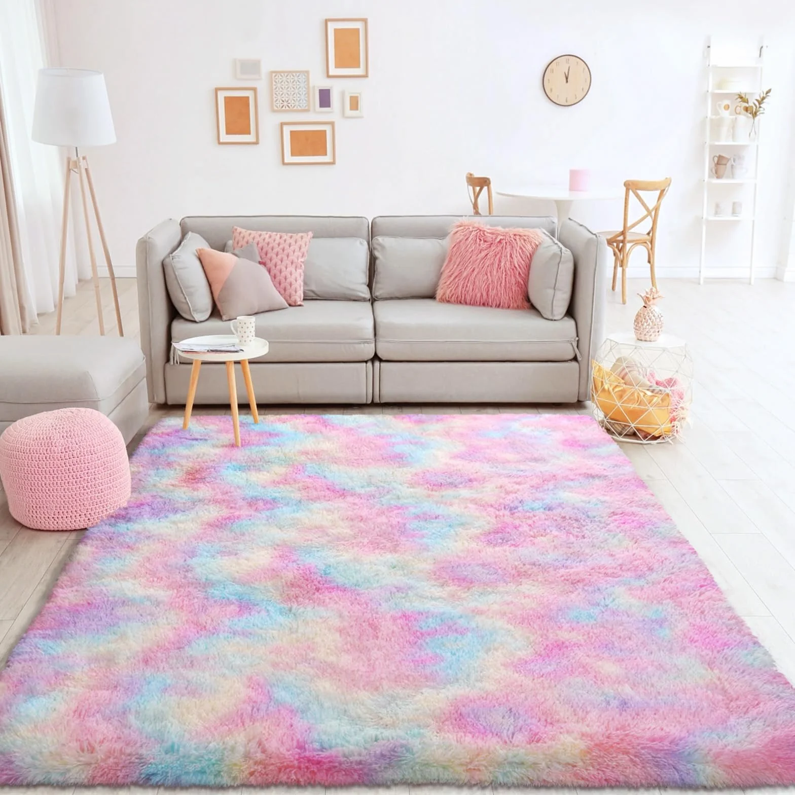 XSIVOD Puszysty dywan z wysokim runem tęczowy 160 x 230 cm antypoślizgowy do sypialni