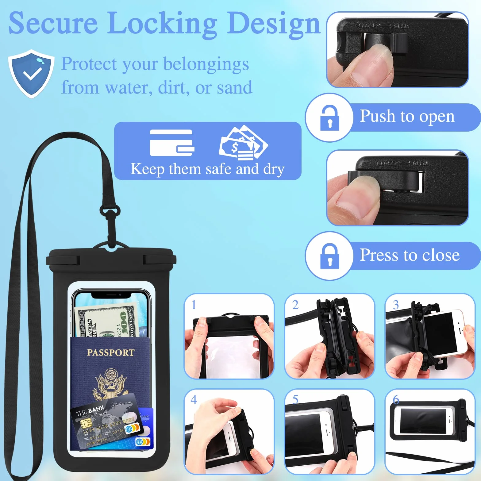WLLHYF Wodoodporne etui na telefon, wodoodporne etui na telefon IPX8, uniwersalne, pływające pod wodą, etui na telefon komórkowy, uchwyt na wszystkie modele telefonów, wakacje, pływanie, niezbędnik 18
