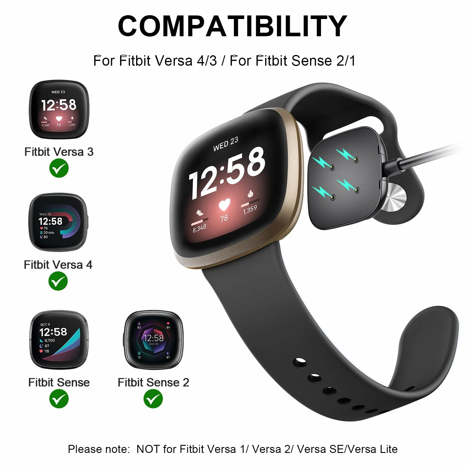 Tobfit Kabel do ładowania do Fitbit Versa 4 Fitbit Versa 3, USB C Charger Cable kabel do ładowania do Versa 3/Versa 4 (50 cm)