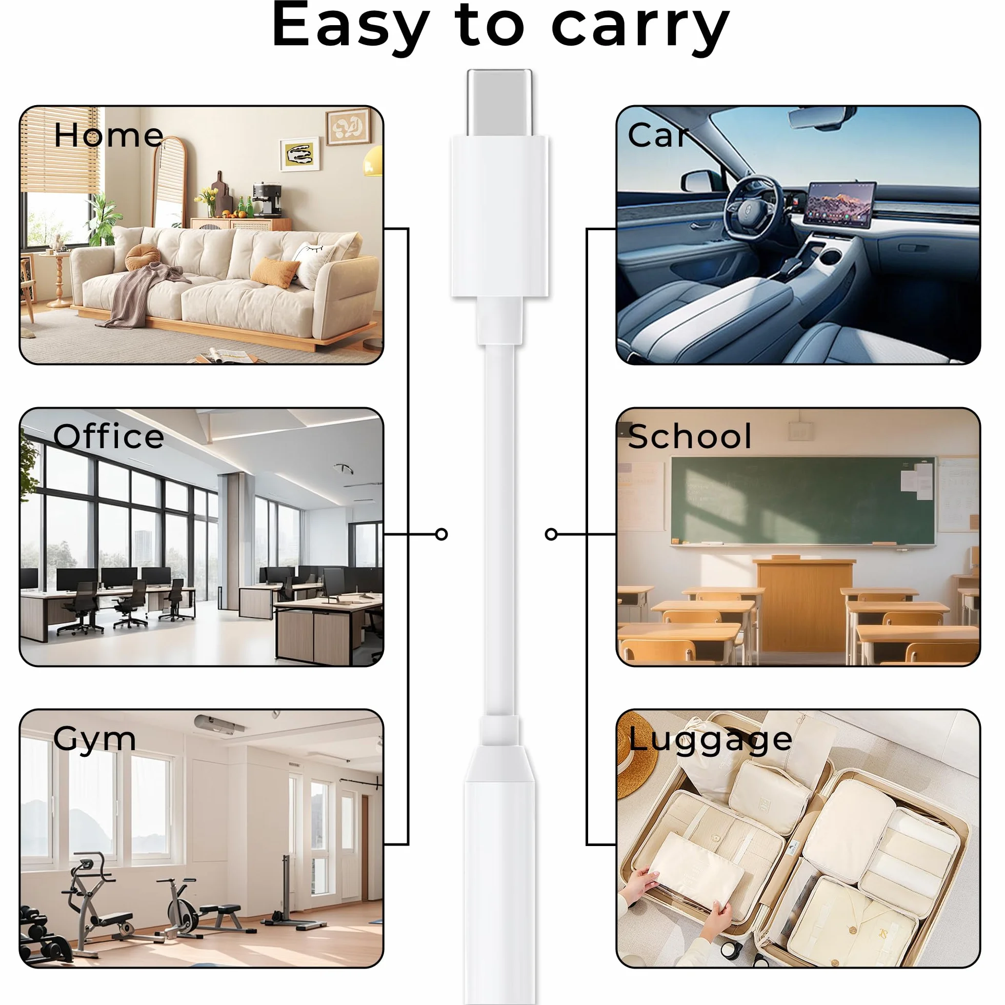 Adapter gniazda słuchawkowego 3,5 mm, adapter USB typu C do iPhone'a 16 15 Pro Max Plus, typ C na audio dla Galaxy S24 S23 Ultra Note 20 A54, dla Huawei P50 P40/Mate 30 (biały)