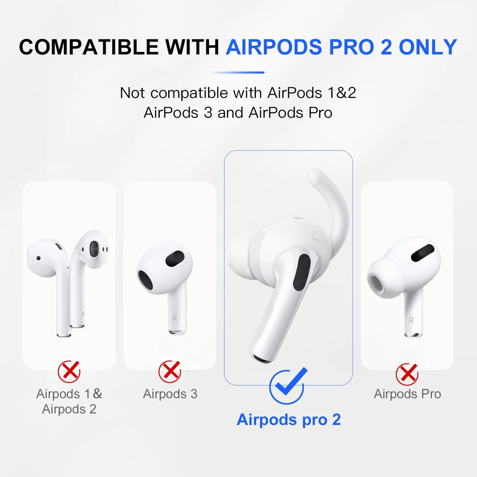 ICARER 4 pary haczyków na uszy do AirPods Pro 2, zestaw słuchawkowy do aktywności sportowych, zapobiegające zgubieniu, nauszniki, końcówki z etui do przechowywania do Apple AirPods Pro 2 2022, białe
