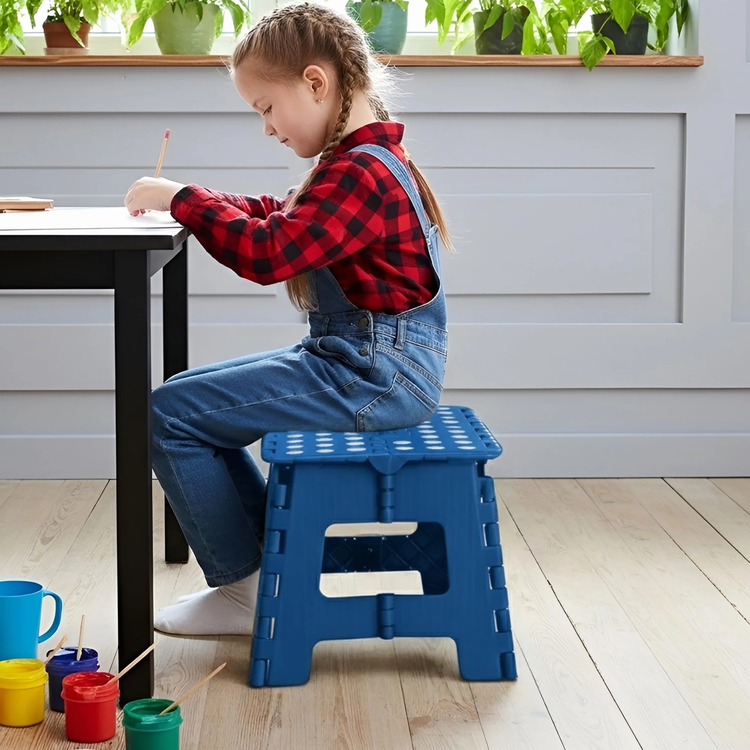 Utopia Home Składany stołek 23 cm, antypoślizgowy blat, nośność 136 kg, niebieski
