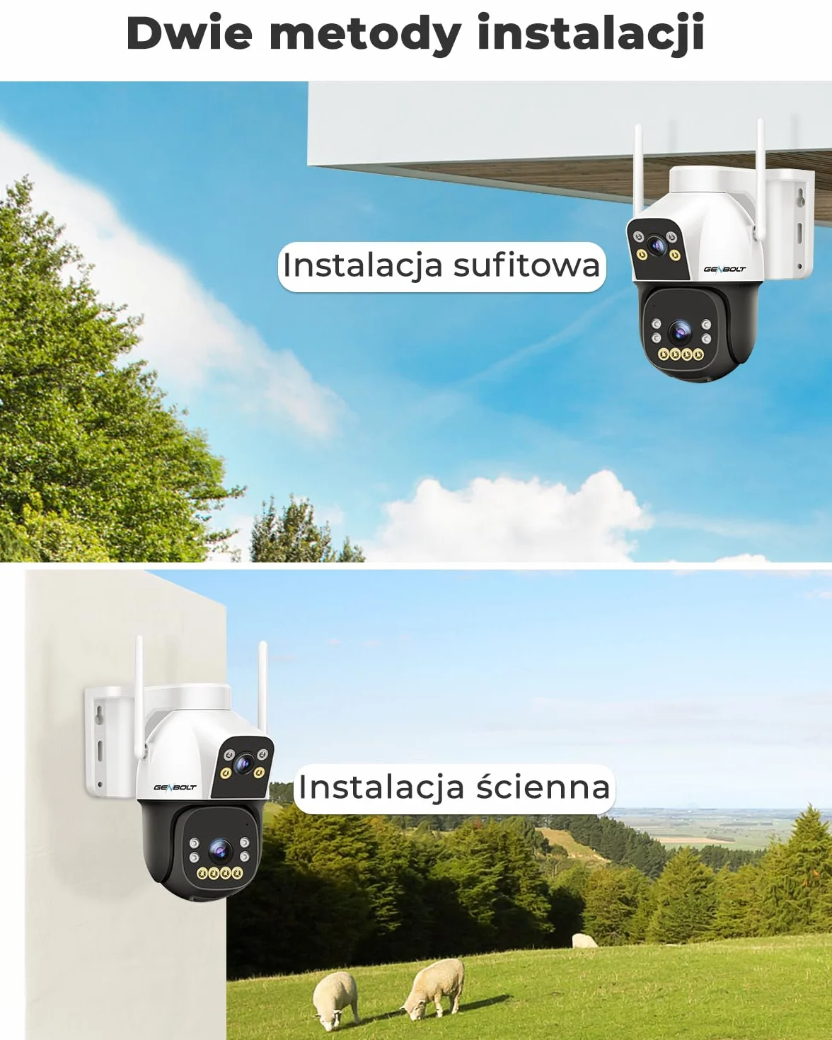 GENBOLT 4G AOV Kamera Zewnętrzna Solarna, Nagrywanie 24/7 3MP+3MP CCTV Zewnętrzna Kamera Monitoringu z wykrywaniem AI z kartą SIM, Kamera IP Zewnętrzna 8W 15600mAh, Automatyczne śledzenie