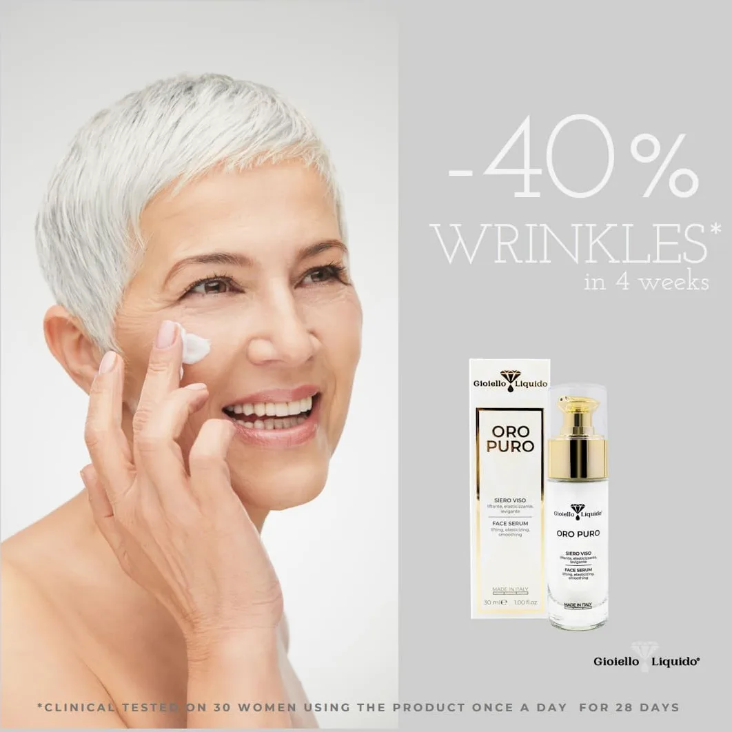 Serum do twarzy z ultra-mocnym kwasem hialuronowym I koloidalne złoto 20 Ppm Pure 100% Organic I Przeciwzmarszczkowy, przeciw plamom i przeciwstarzeniowy 30 ML Made In Italy