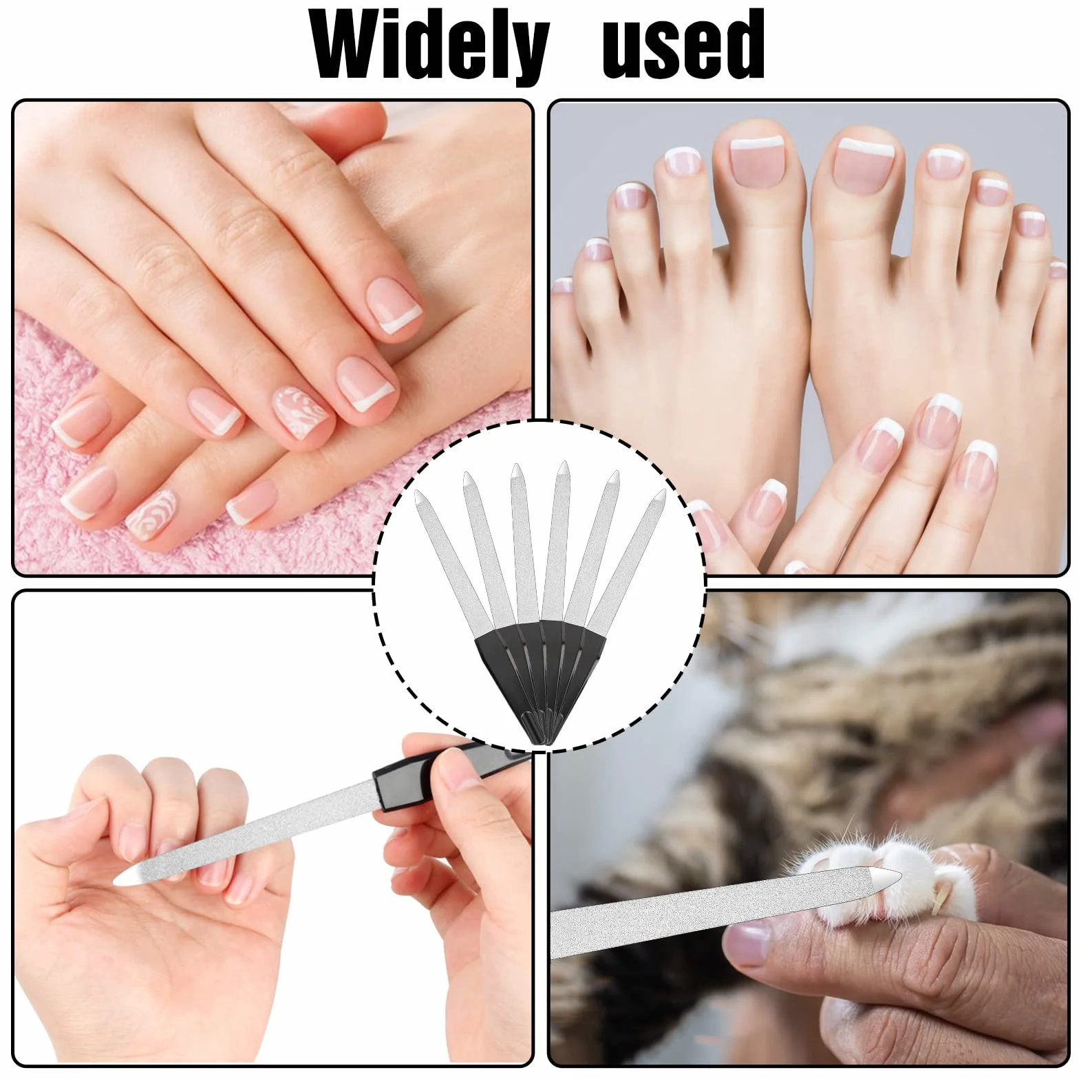 6 sztuk pilników do paznokci naturalnych, profesjonalny metalowy pilnik do paznokci, zestaw do manicure, czarny, dwustronny pilnik do paznokci z antypoślizgowym uchwytem, do paznokci u stóp