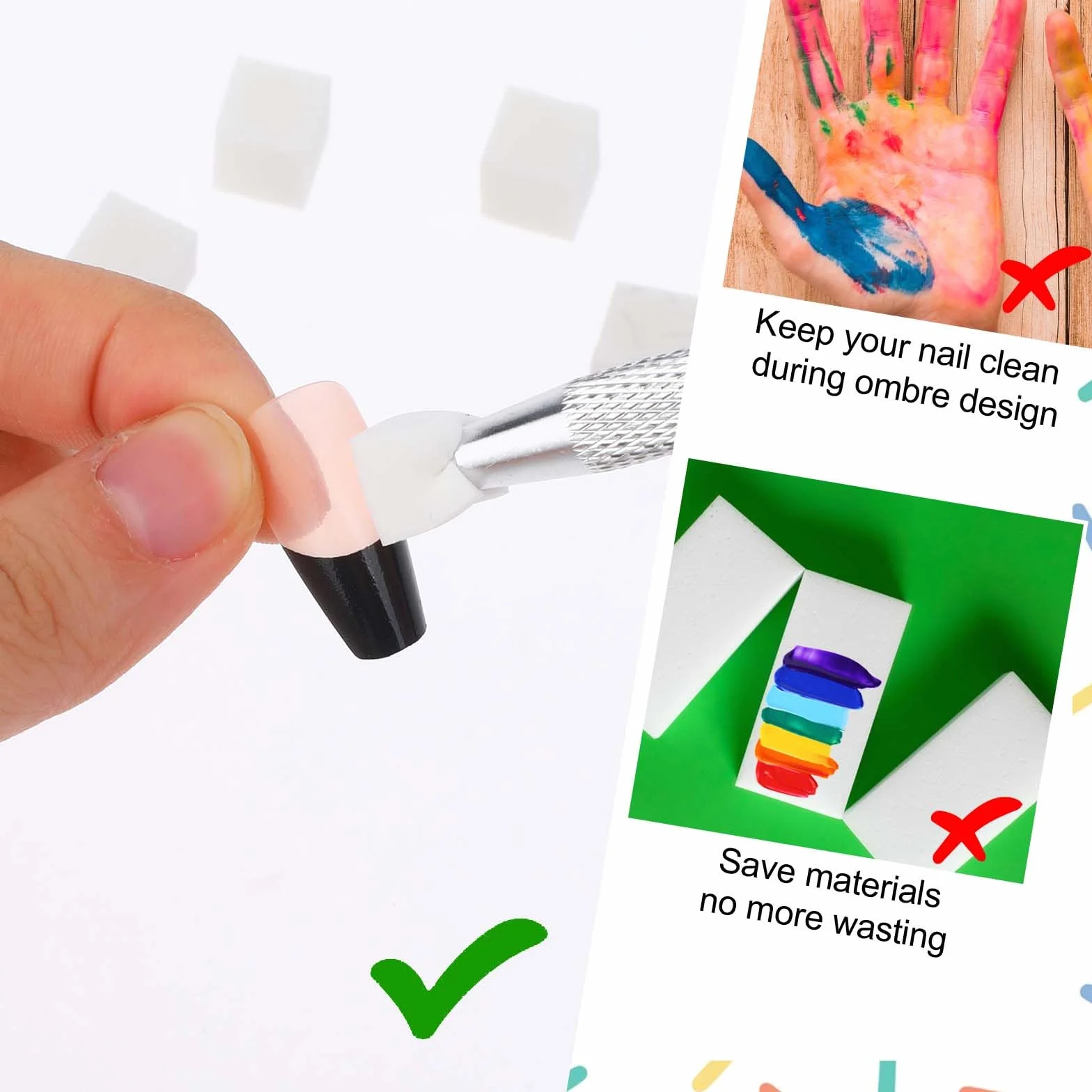 Qianyu 200 sztuk gąbek do paznokci, miękkie gąbki do paznokci ombre, narzędzia renderingowe, gąbeczki z chwytakiem, szczotka do paznokci, akcesoria do manicure, do gradientu kolorów, do zdobienia