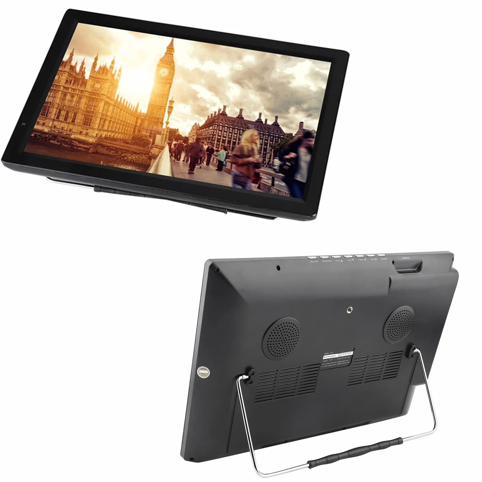 14-calowy przenośny telewizor -T / T2, ASHATA LCD HDTV Cyfrowa telewizja analogowa Auto ATV / UHF / VHF Przenośny telewizor, HD 1080P Wideo / AV / HDMI // VGA / USB / SD / Karta