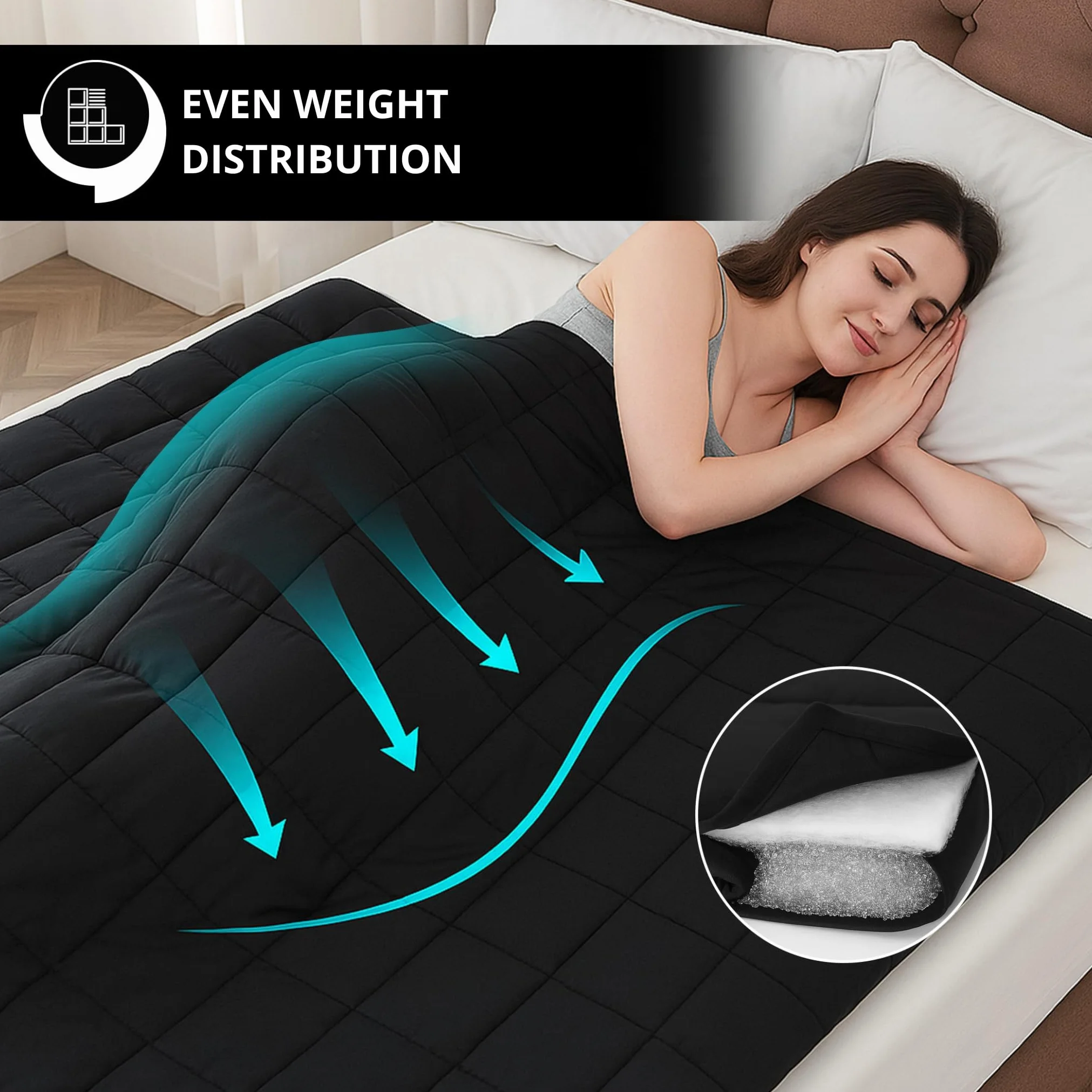 Vonia Koc obciążeniowy – Koc obciążeniowy – Weighted Blanket – 150 x 200 cm – Czarny