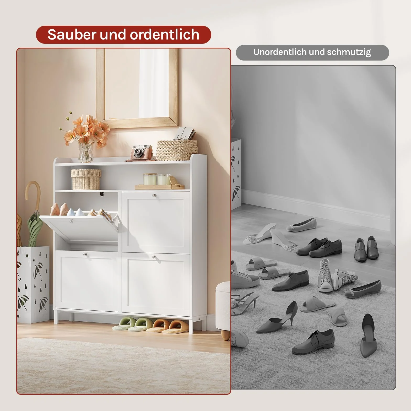 WOLTU Szafka na buty 4 klapki 100 x 107 x 19,5 cm biały