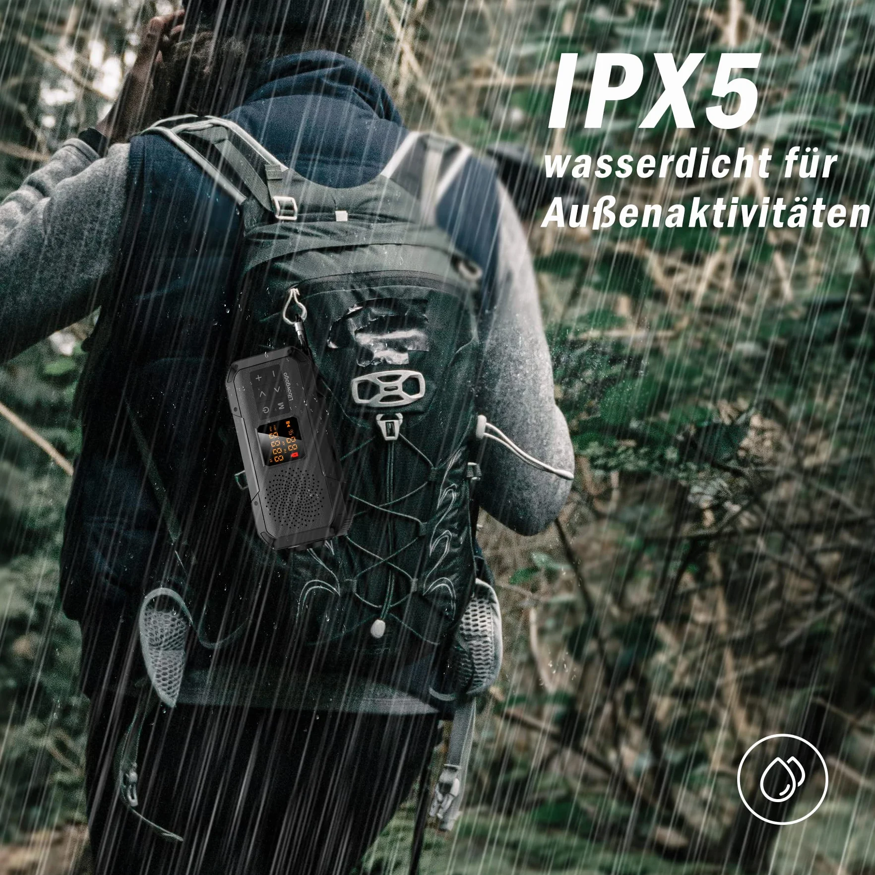 Libovgogo DF-589 małe radio awaryjne z korbą ręczną, wodoszczelny głośnik Bluetooth, przenośne cyfrowe radio AM FM z latarką, lampą błyskową, powerbank 2000 mAh, radio z korbą słoneczną, SOS