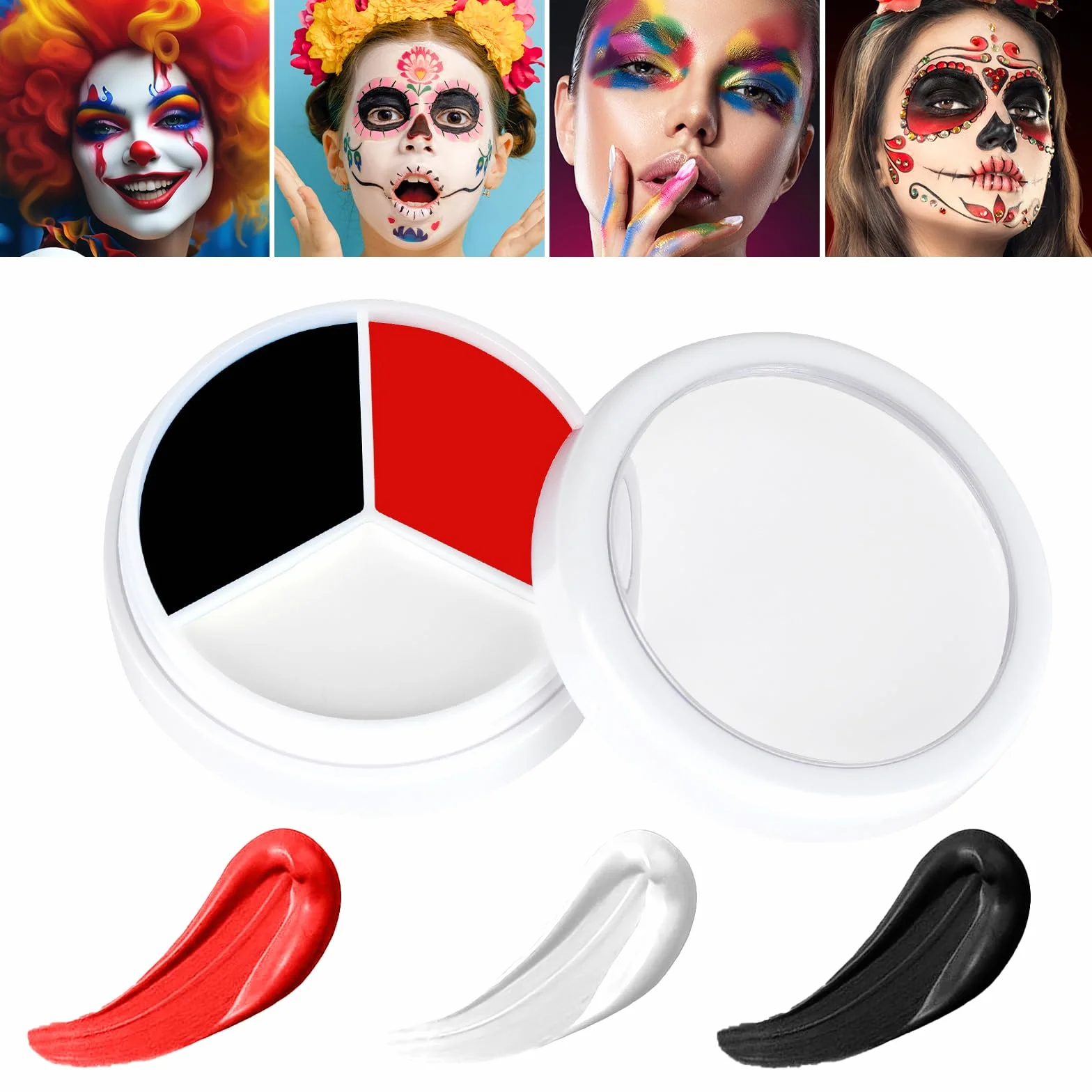 AOOWU Farba do ciała i twarzy, 3 kolory Halloween Farby Twarz, Clown Makijaż Halloween, Tłusta farba do twarzy Dorośli Dziecko, Zestaw do makijażu Halloween Karnawał Festiwal Clown Vampire Cosplay