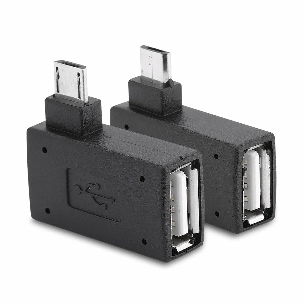 2 szt. 90 stopni USB 2.0 OTG adapter host, żeński na męski adapter micro OTG prawy kąt lewy adapter OTG zasilacz z portem zasilania USB